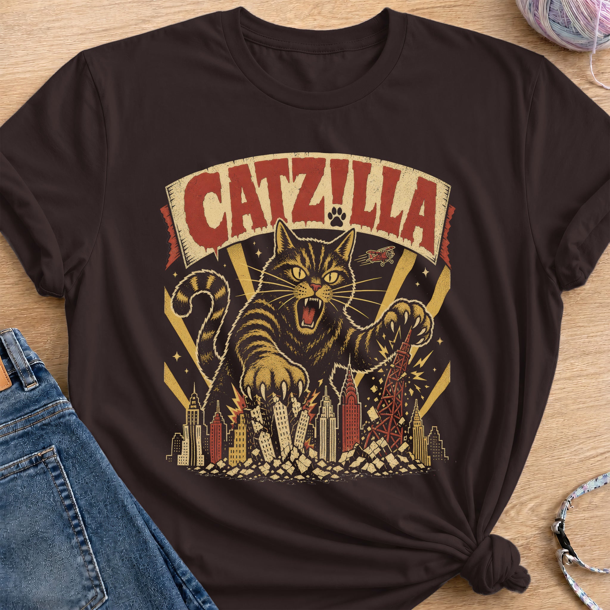 Catzilla T-Shirt — Dark Chocolate