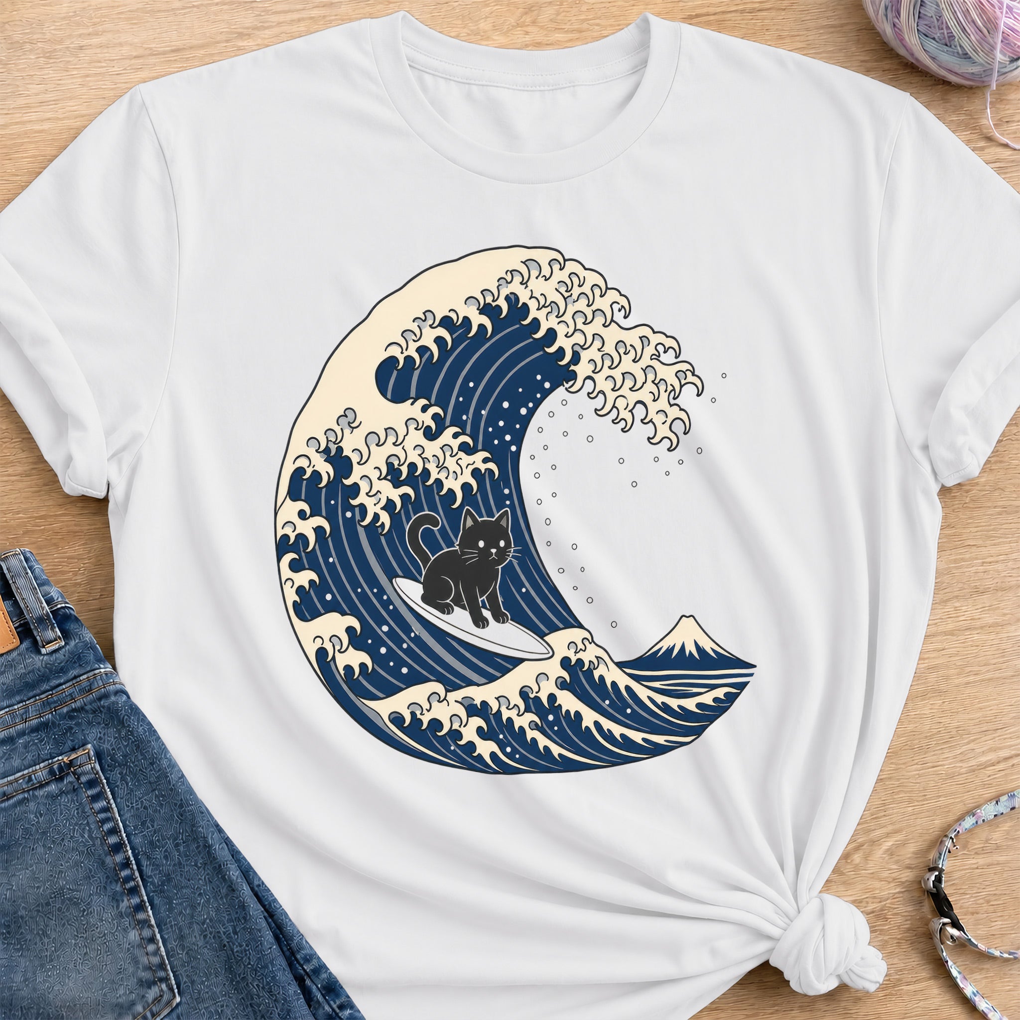 Surfing Cat T-Shirt — White