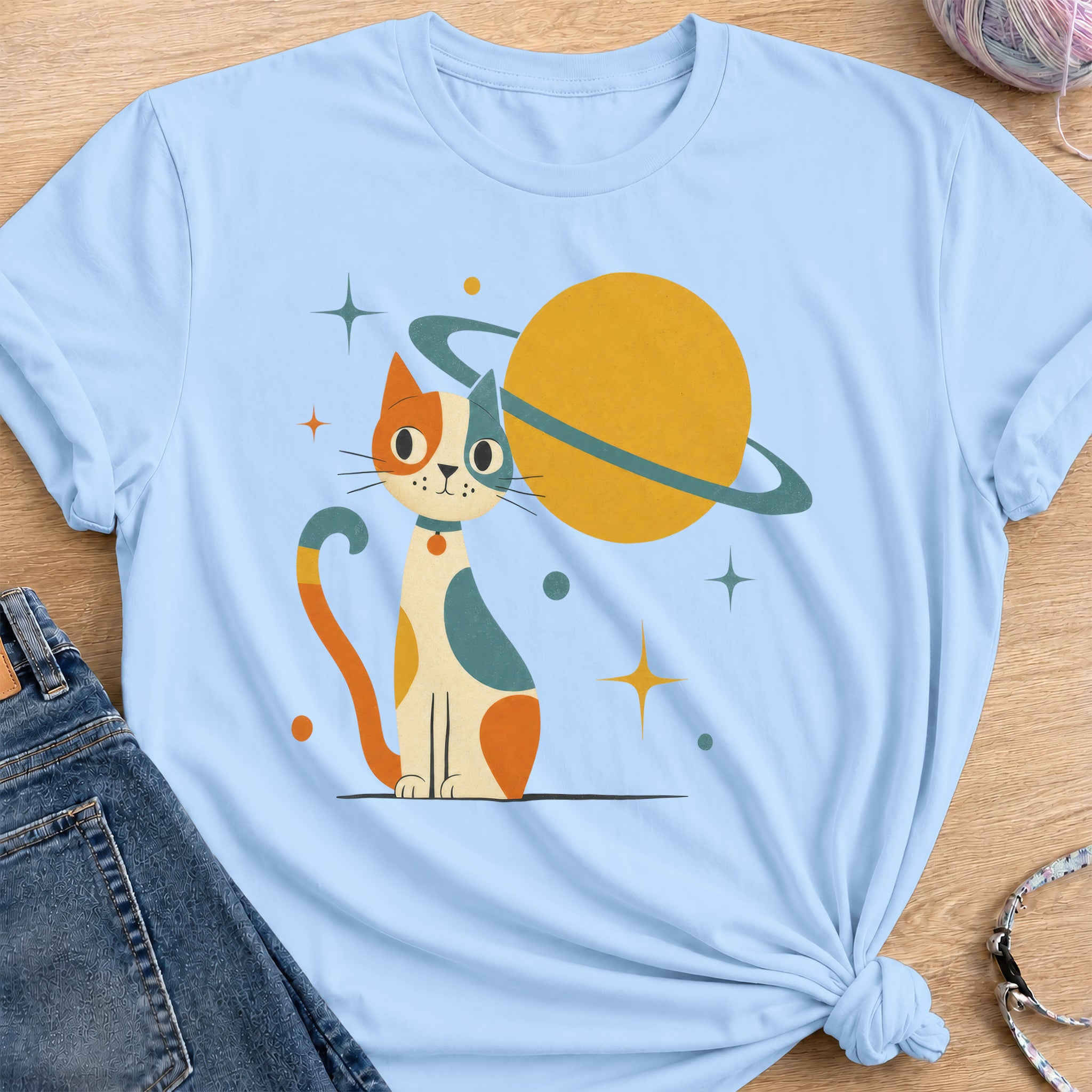 Atomic Cat T-Shirt — Light Blue