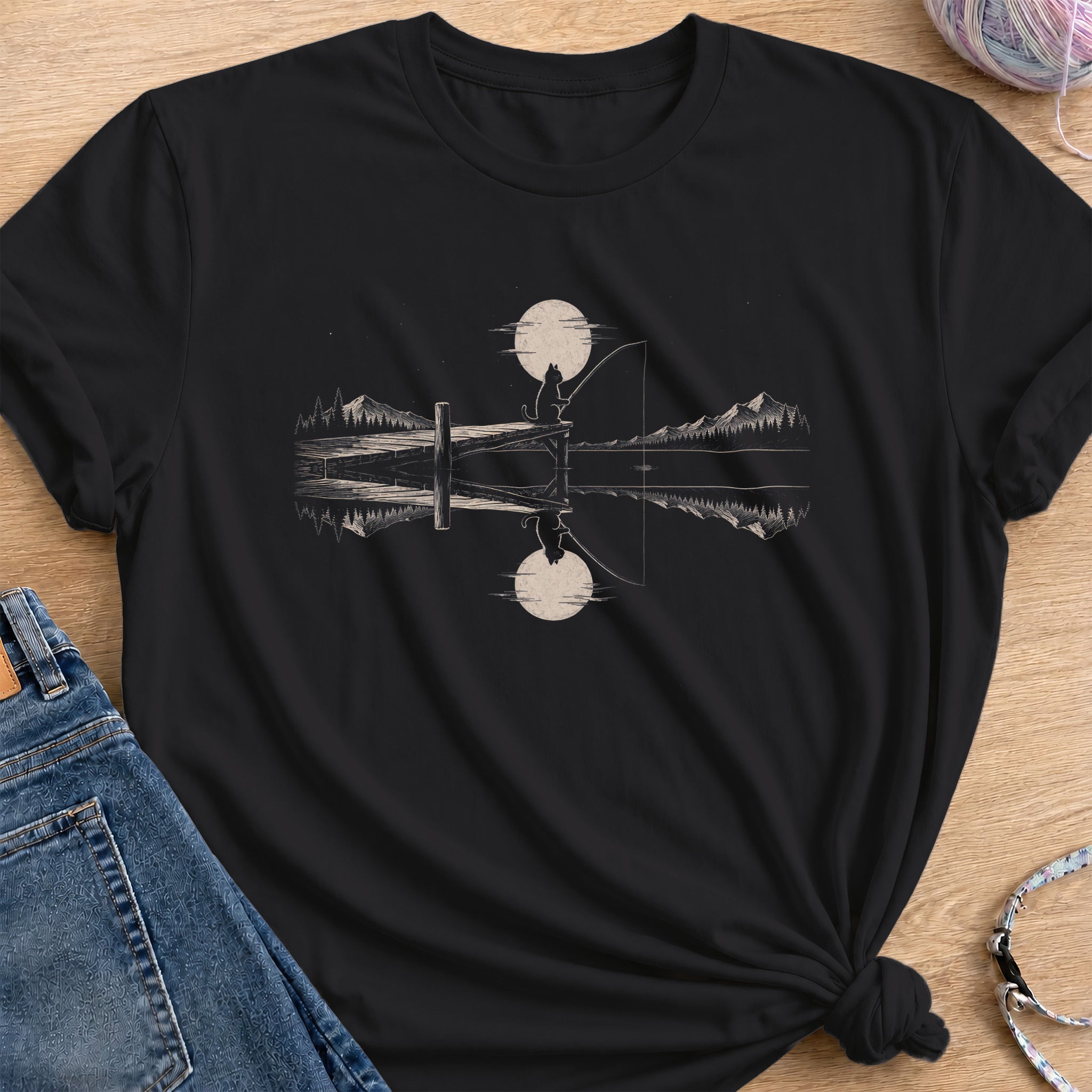 Cat Fishing T-Shirt — Black