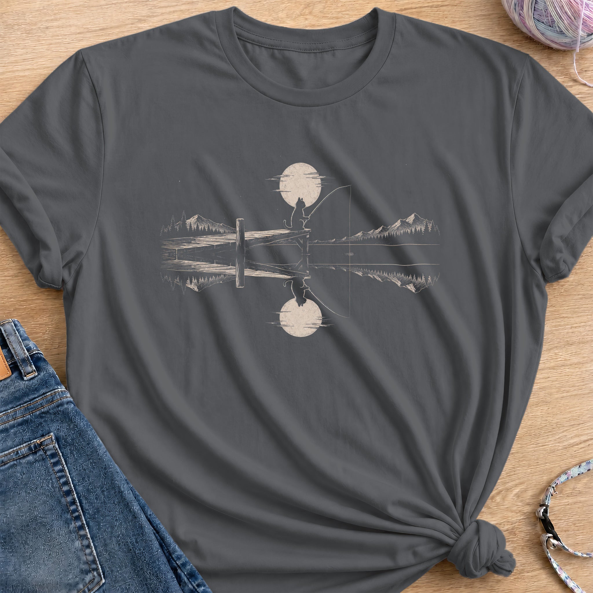 Cat Fishing T-Shirt — Charcoal