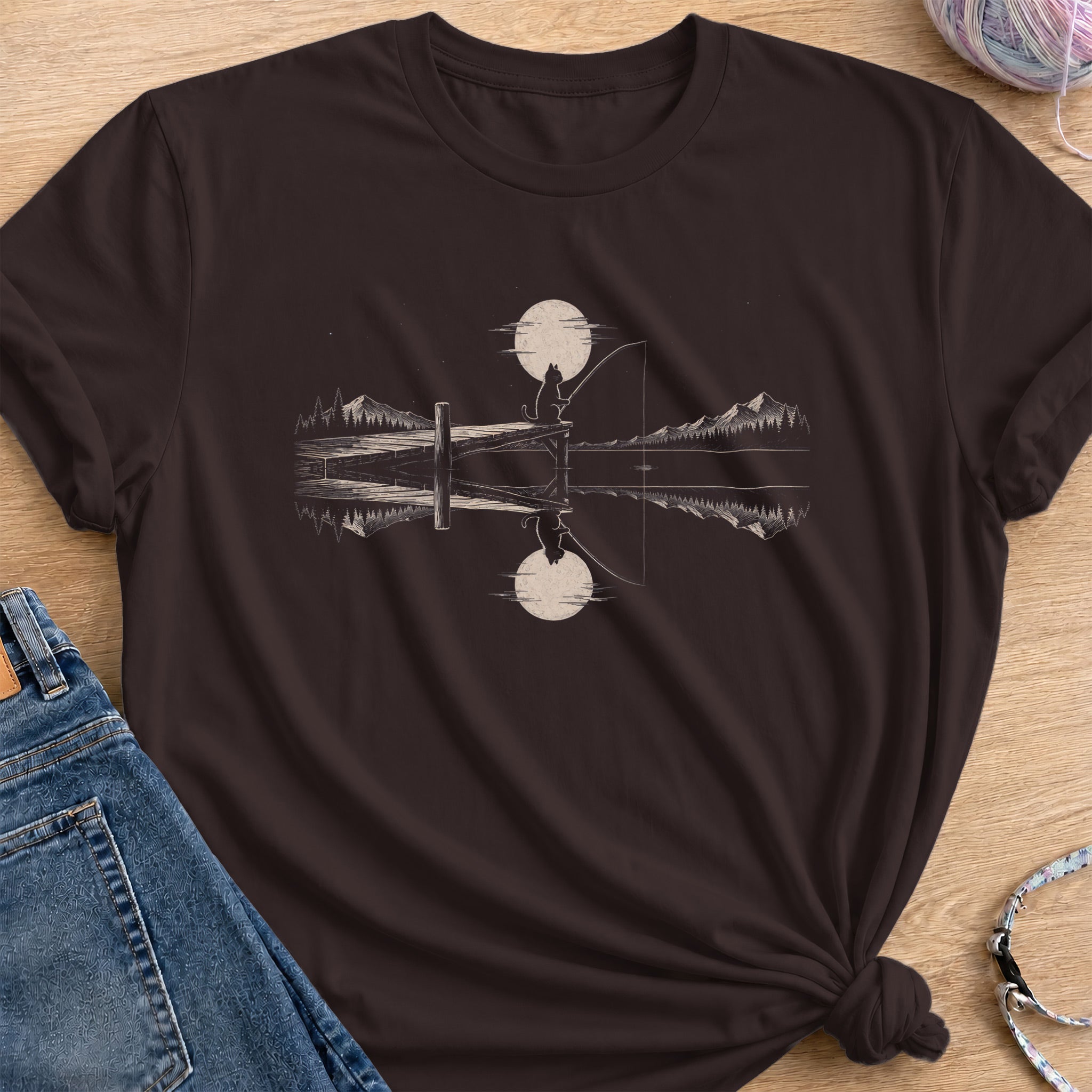 Cat Fishing T-Shirt — Dark Chocolate