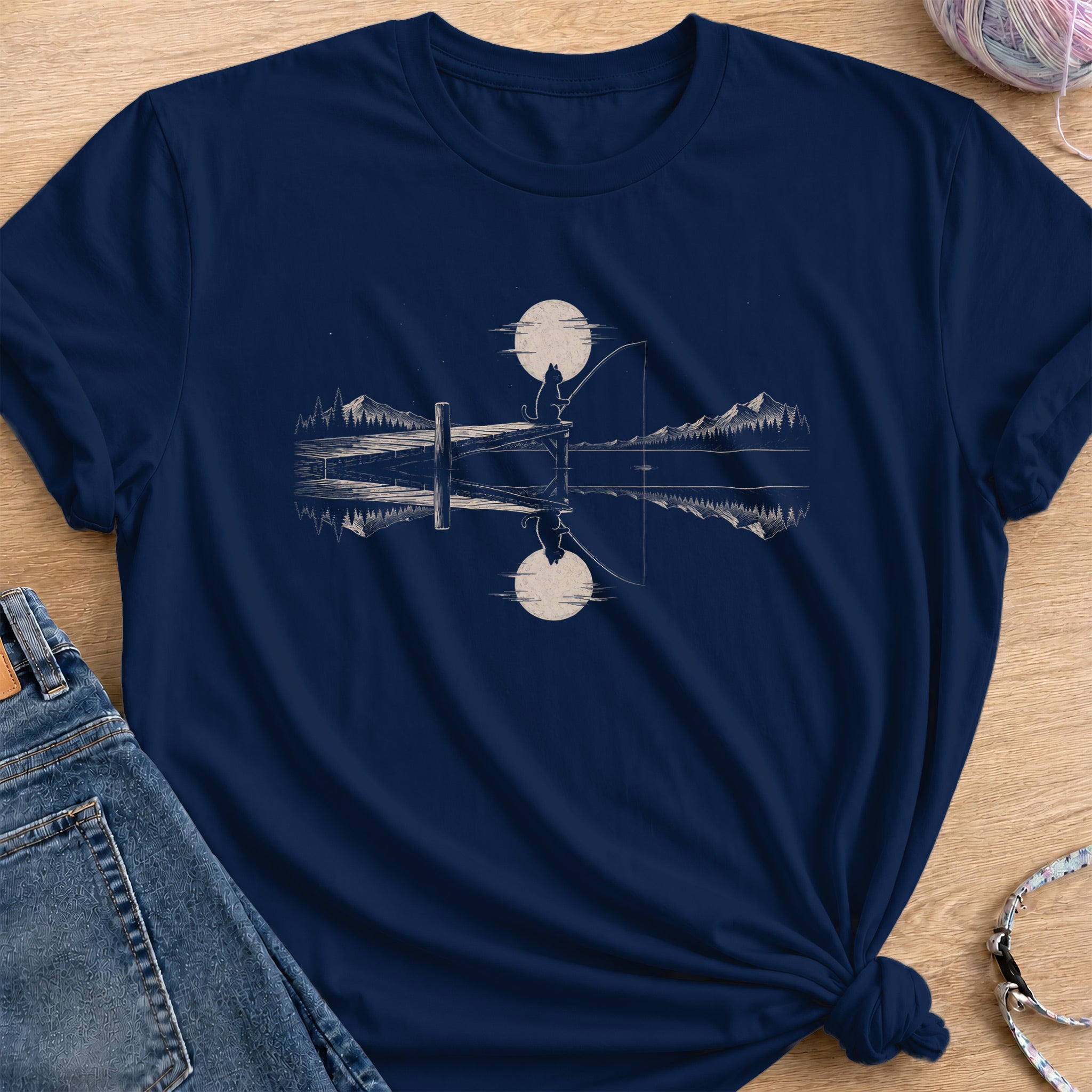 Cat Fishing T-Shirt — Navy
