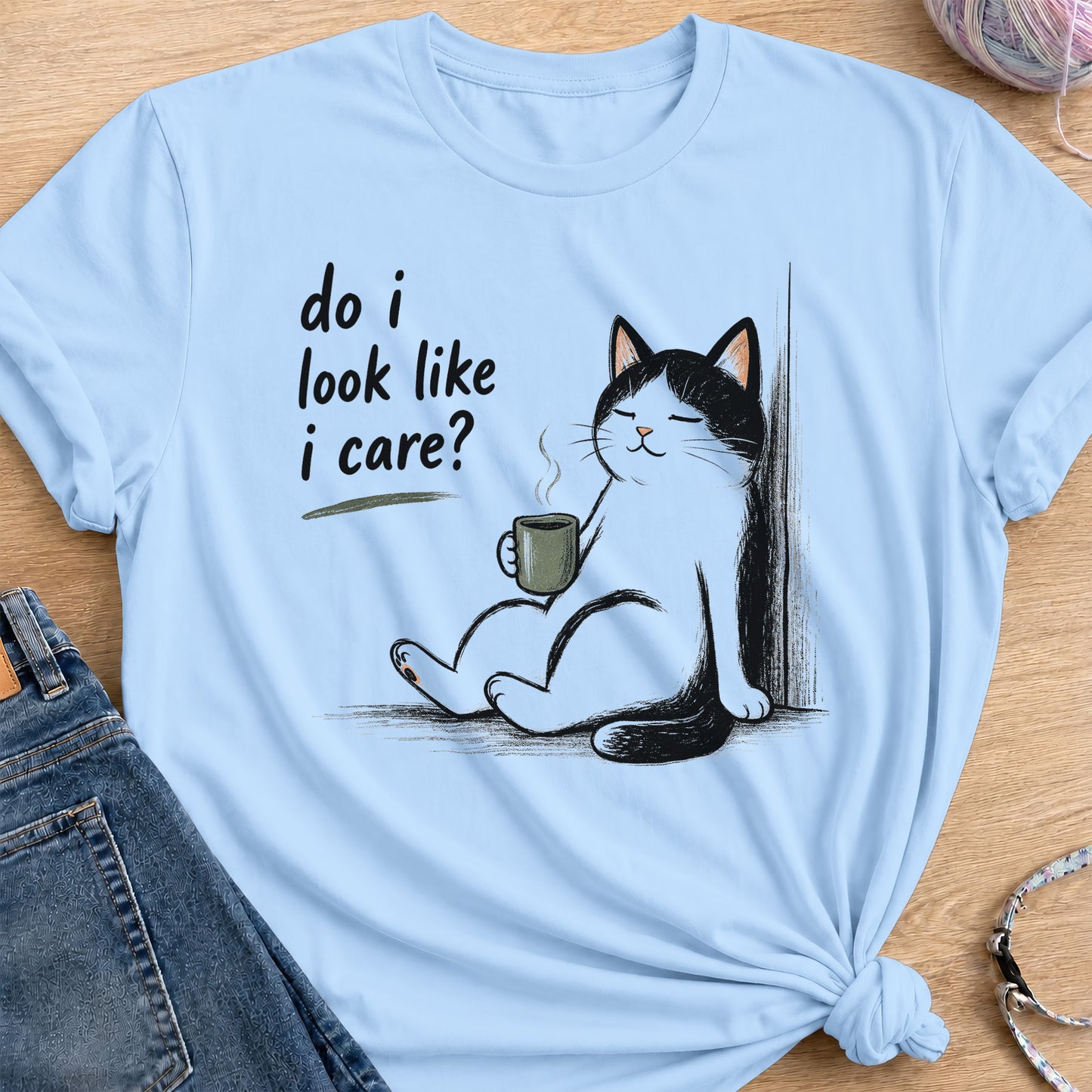 Can't Care Less T-Shirt — Light Blue