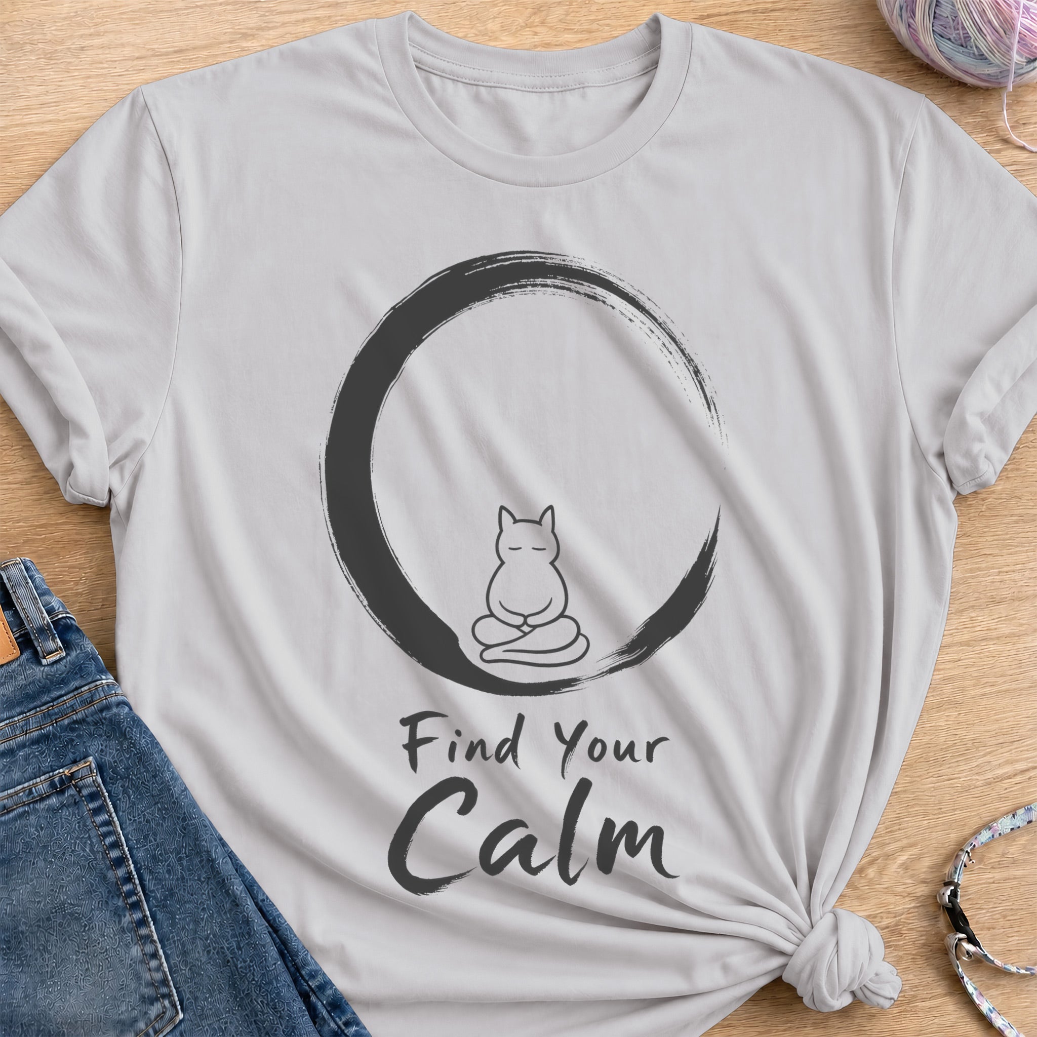 Zen Cat T-Shirt — Ice Grey