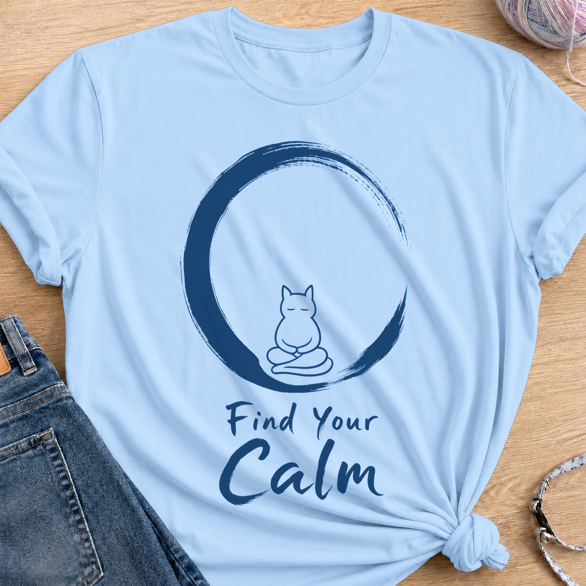 Zen Cat T-Shirt — Light Blue