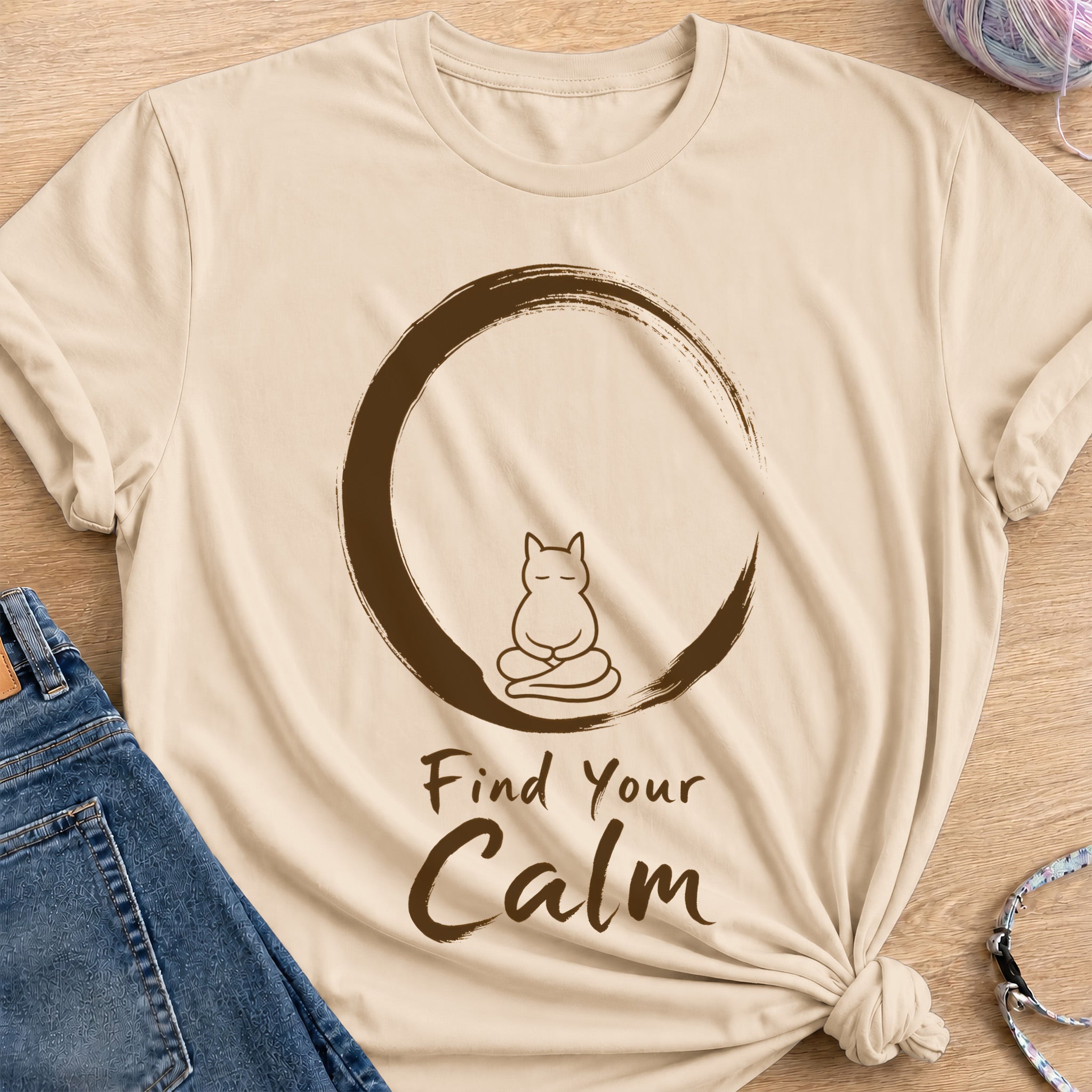 Zen Cat T-Shirt — Sand