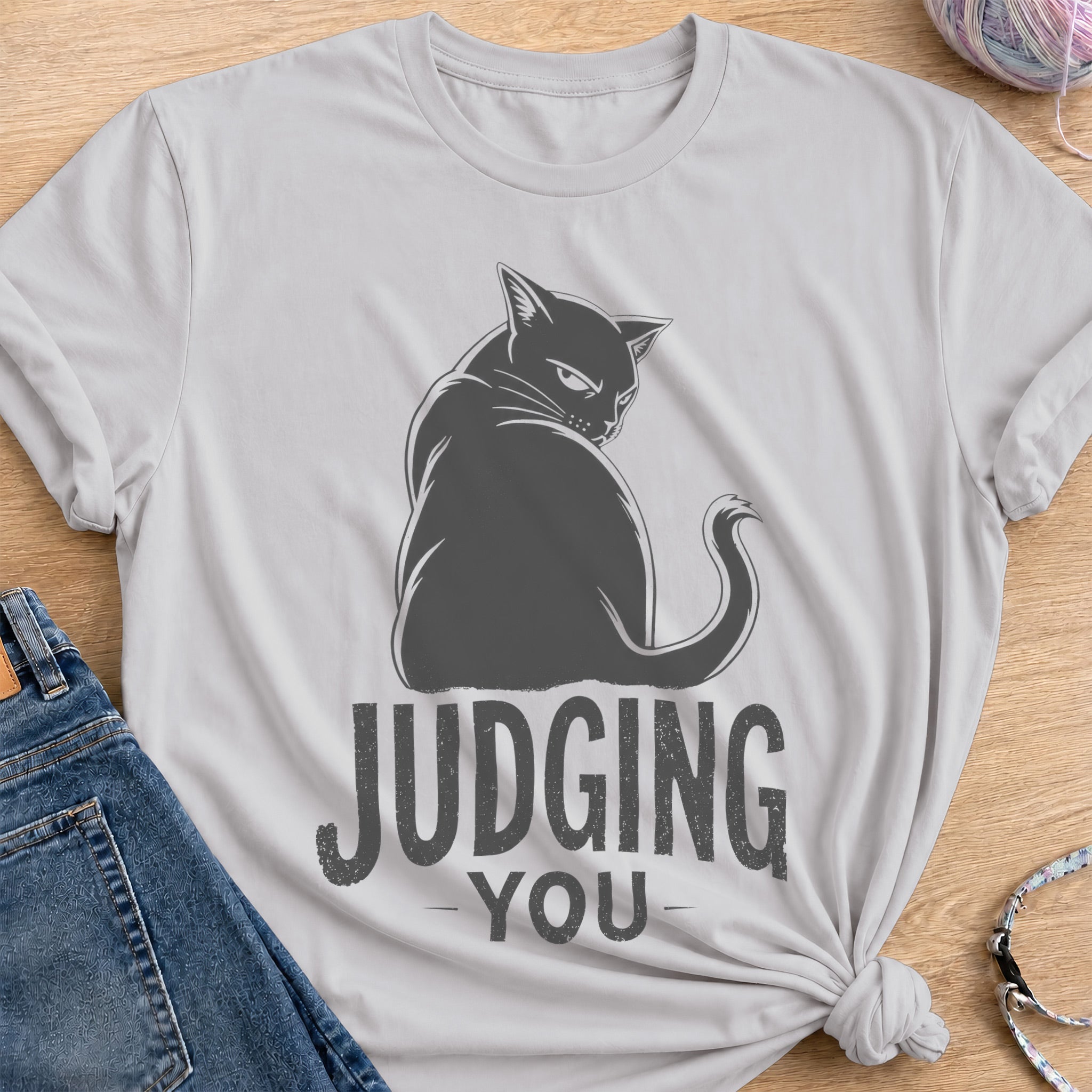 Judging Cat T-Shirt — Ice Grey