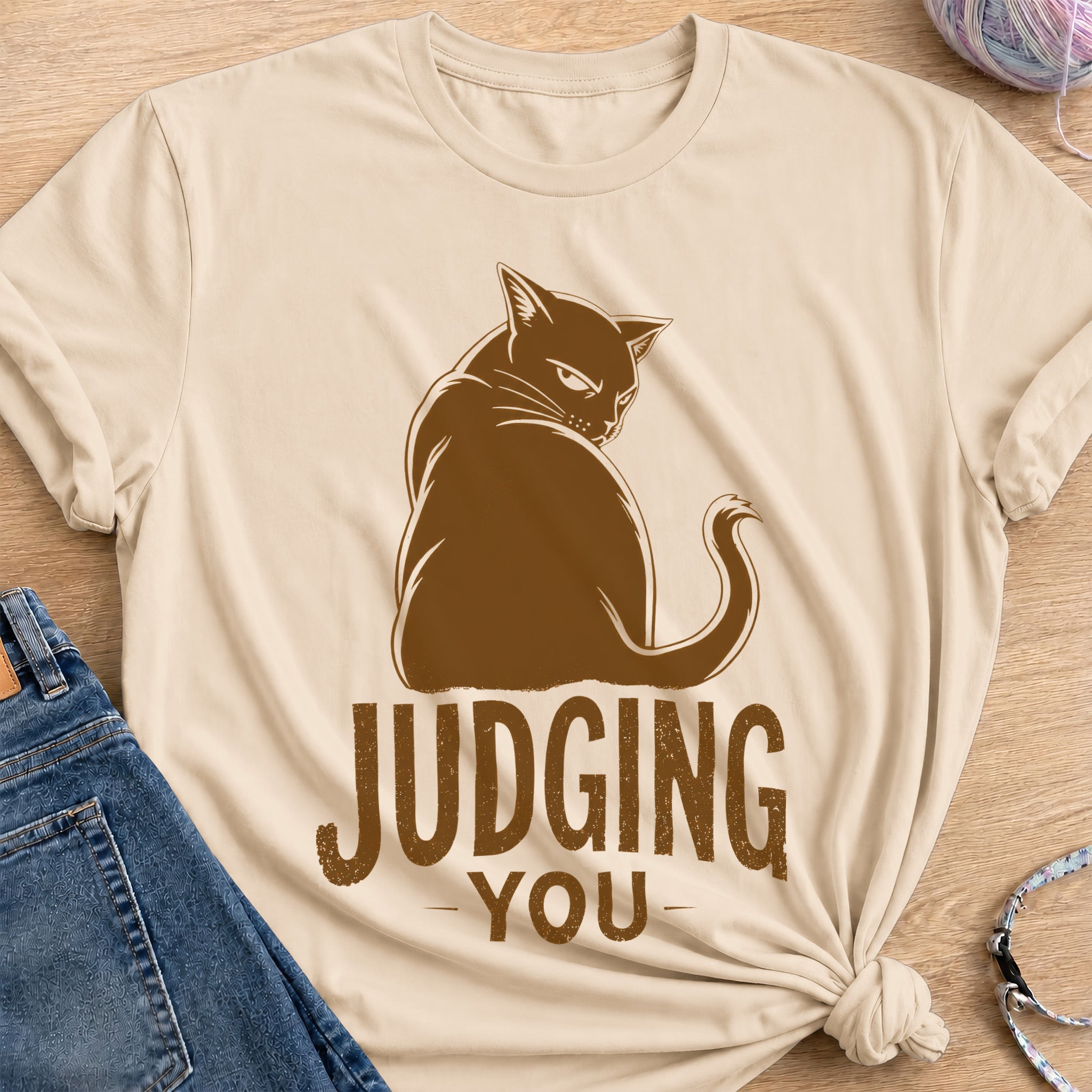 Judging Cat T-Shirt — Sand