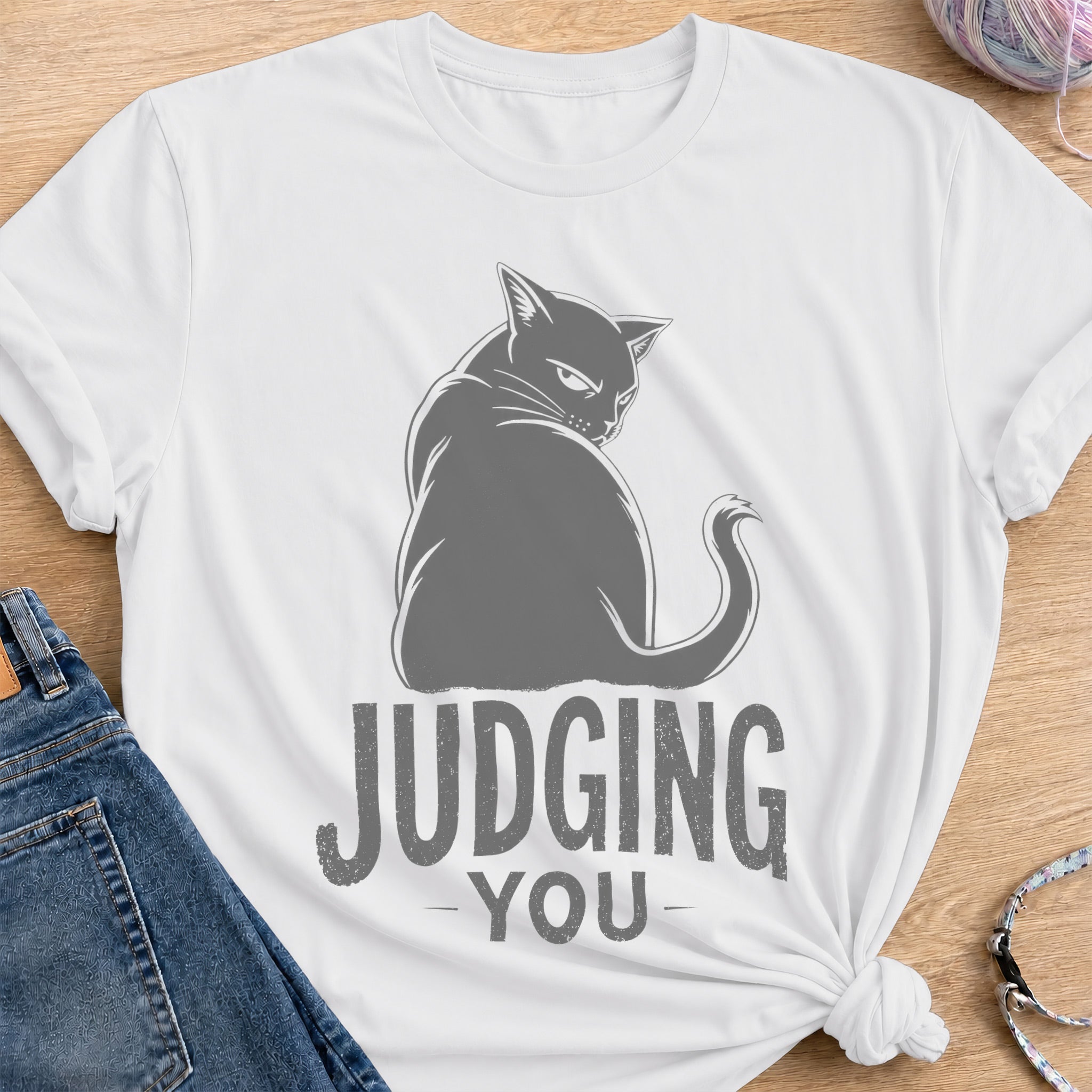 Judging Cat T-Shirt — White