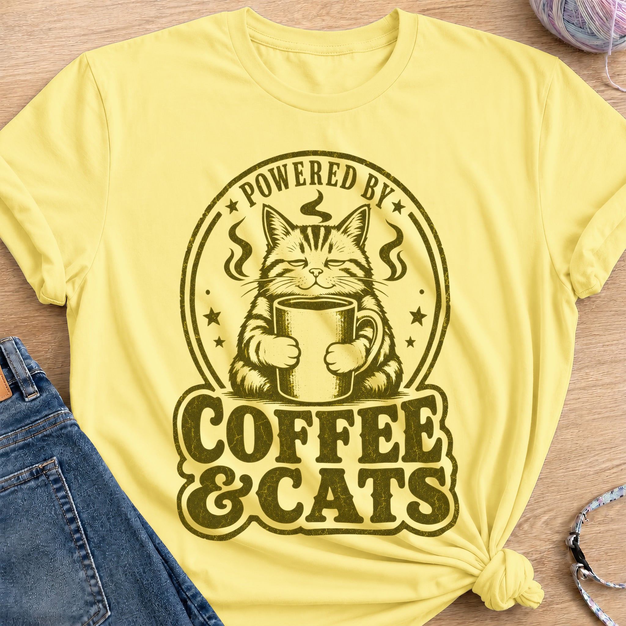 Coffee & Cats T-Shirt — Cornsilk