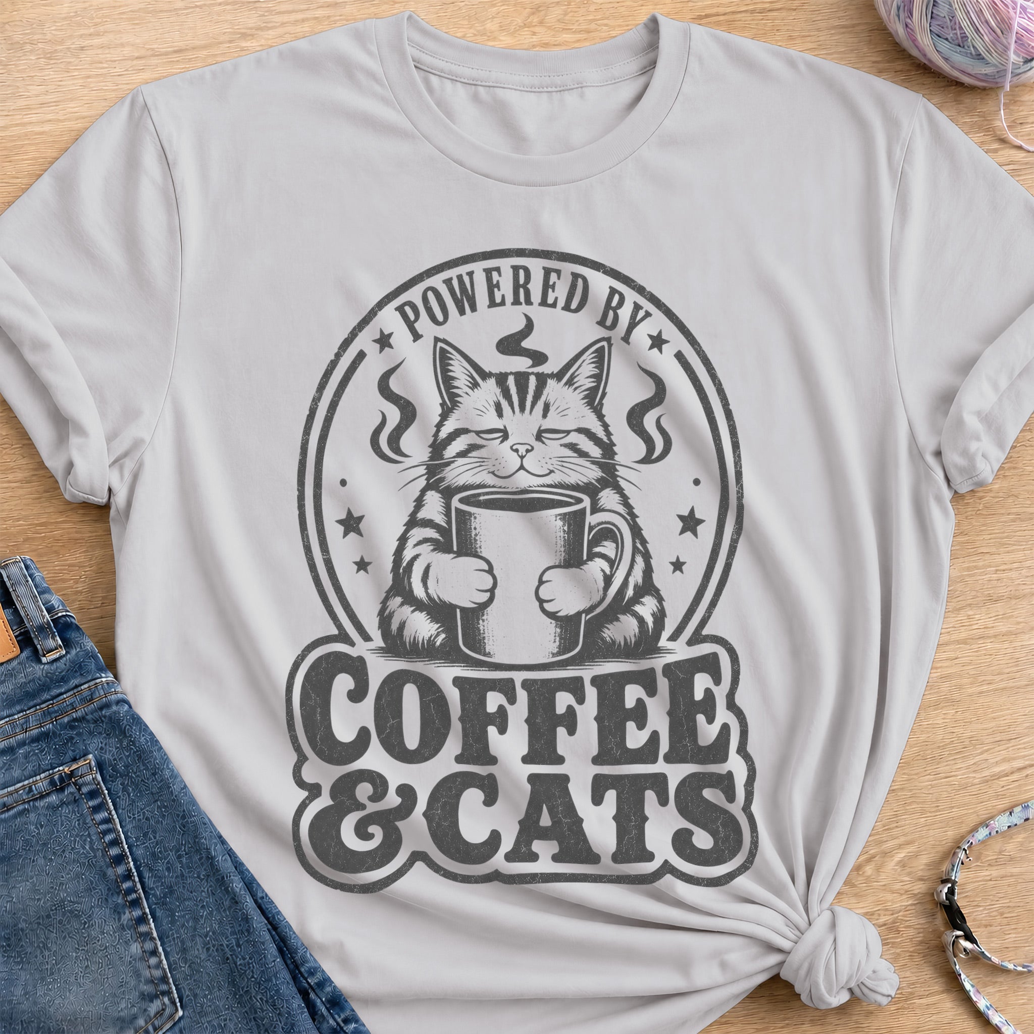 Coffee & Cats T-Shirt — Ice Grey