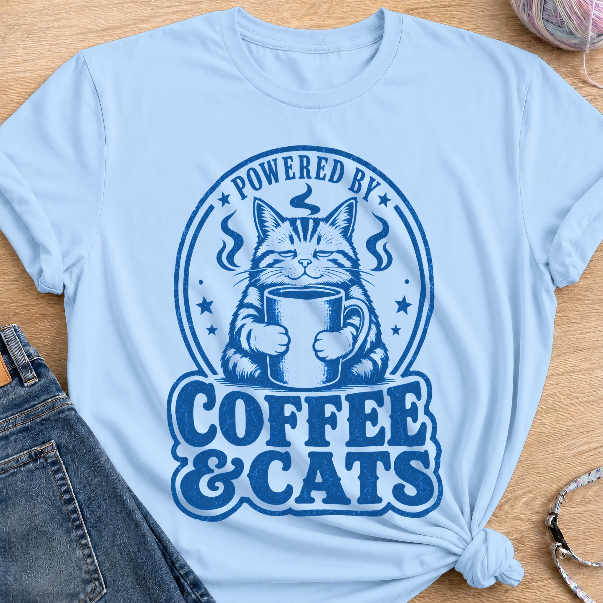 Coffee & Cats T-Shirt — Light Blue