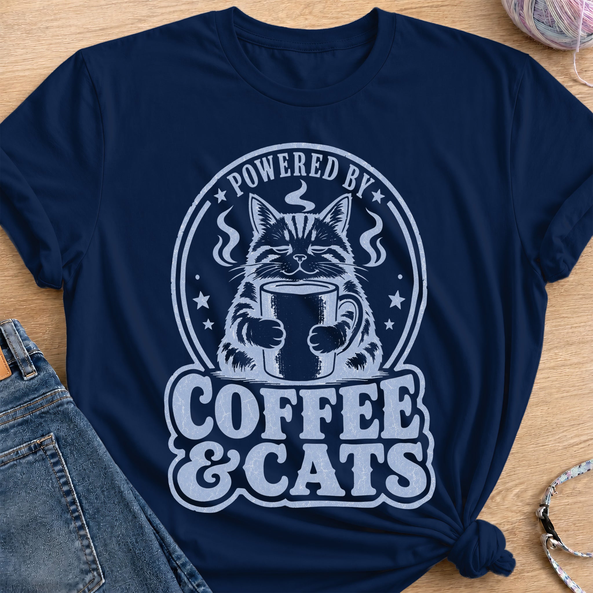 Coffee & Cats T-Shirt — Navy