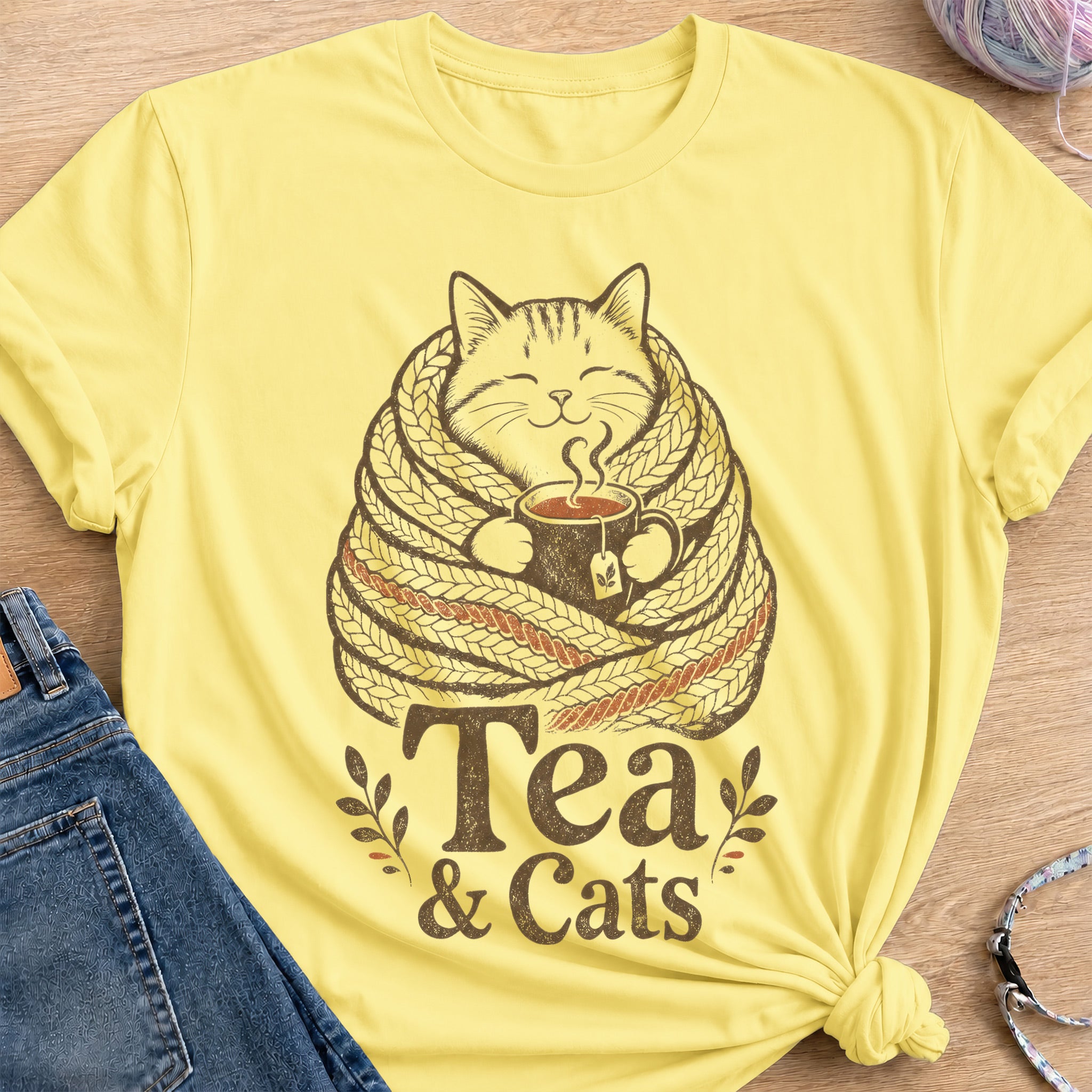Tea & Cats T-Shirt — Cornsilk
