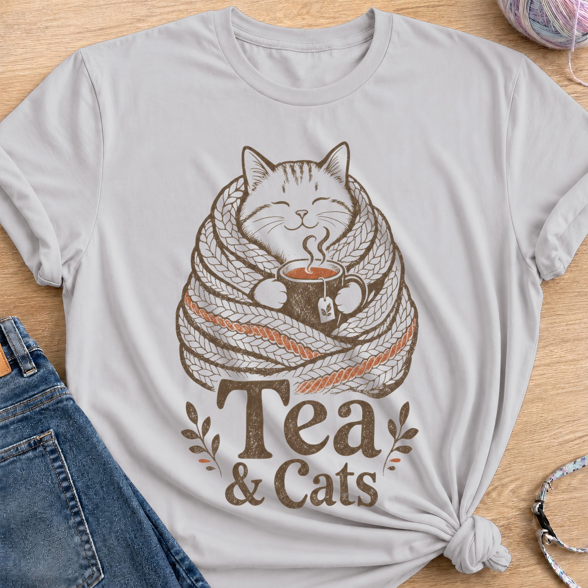 Tea & Cats T-Shirt — Ice Grey