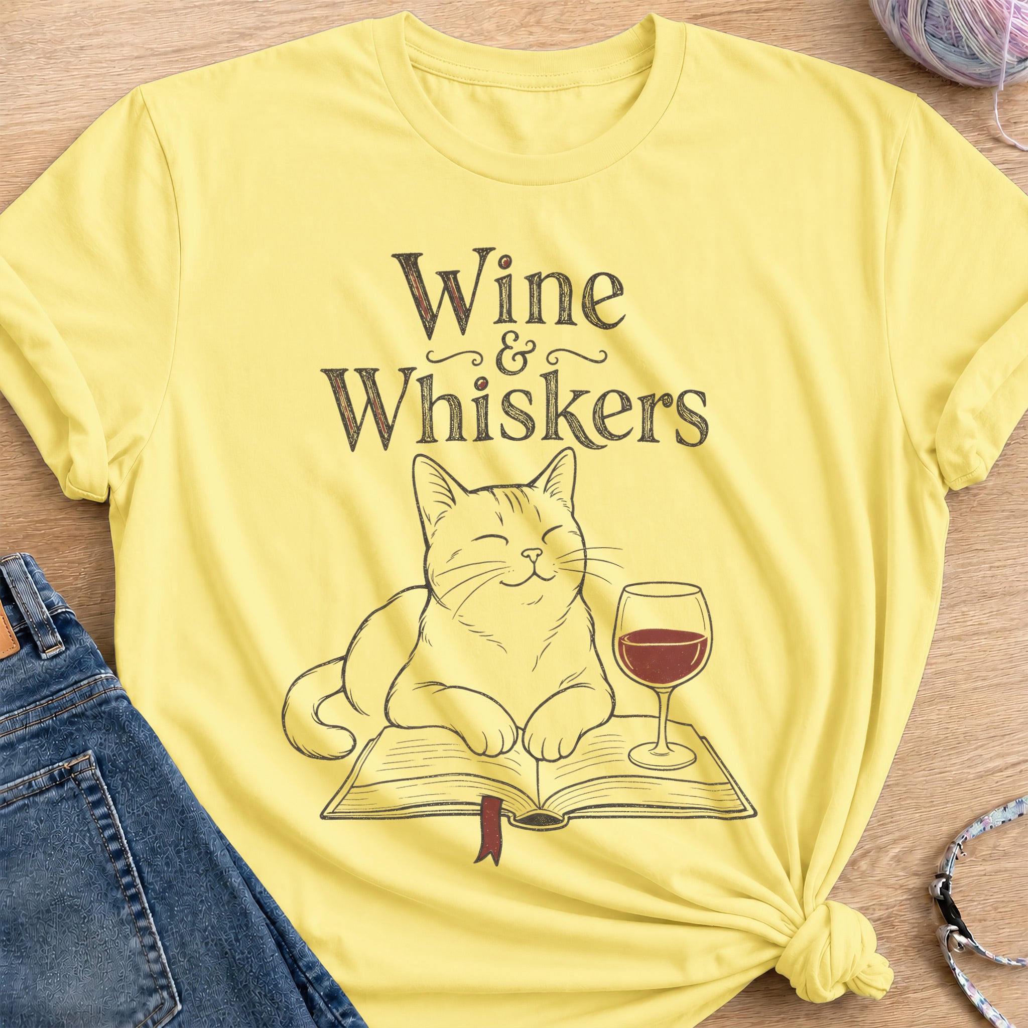 Wine and Whiskers T-Shirt — Cornsilk
