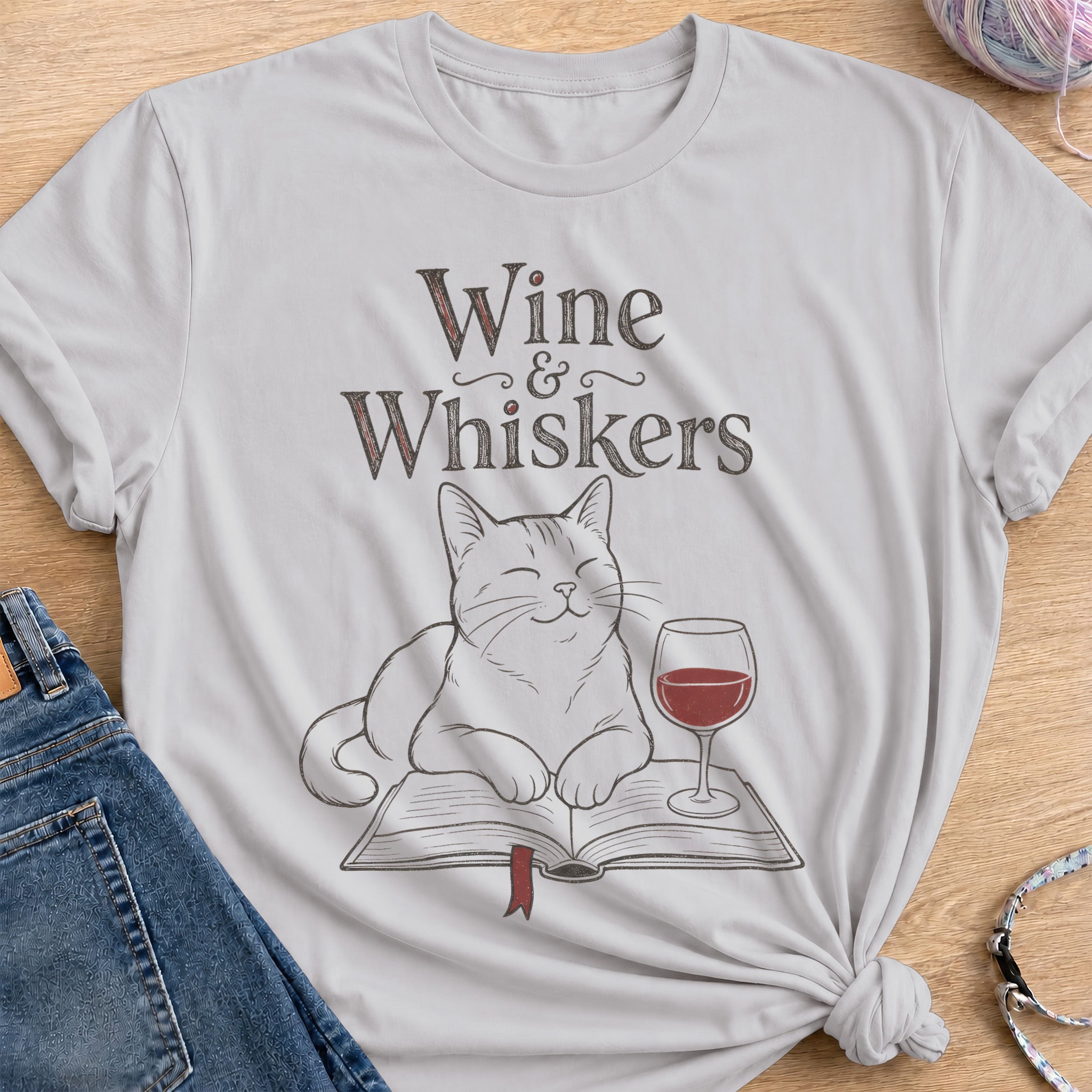 Wine and Whiskers T-Shirt — Ice Grey