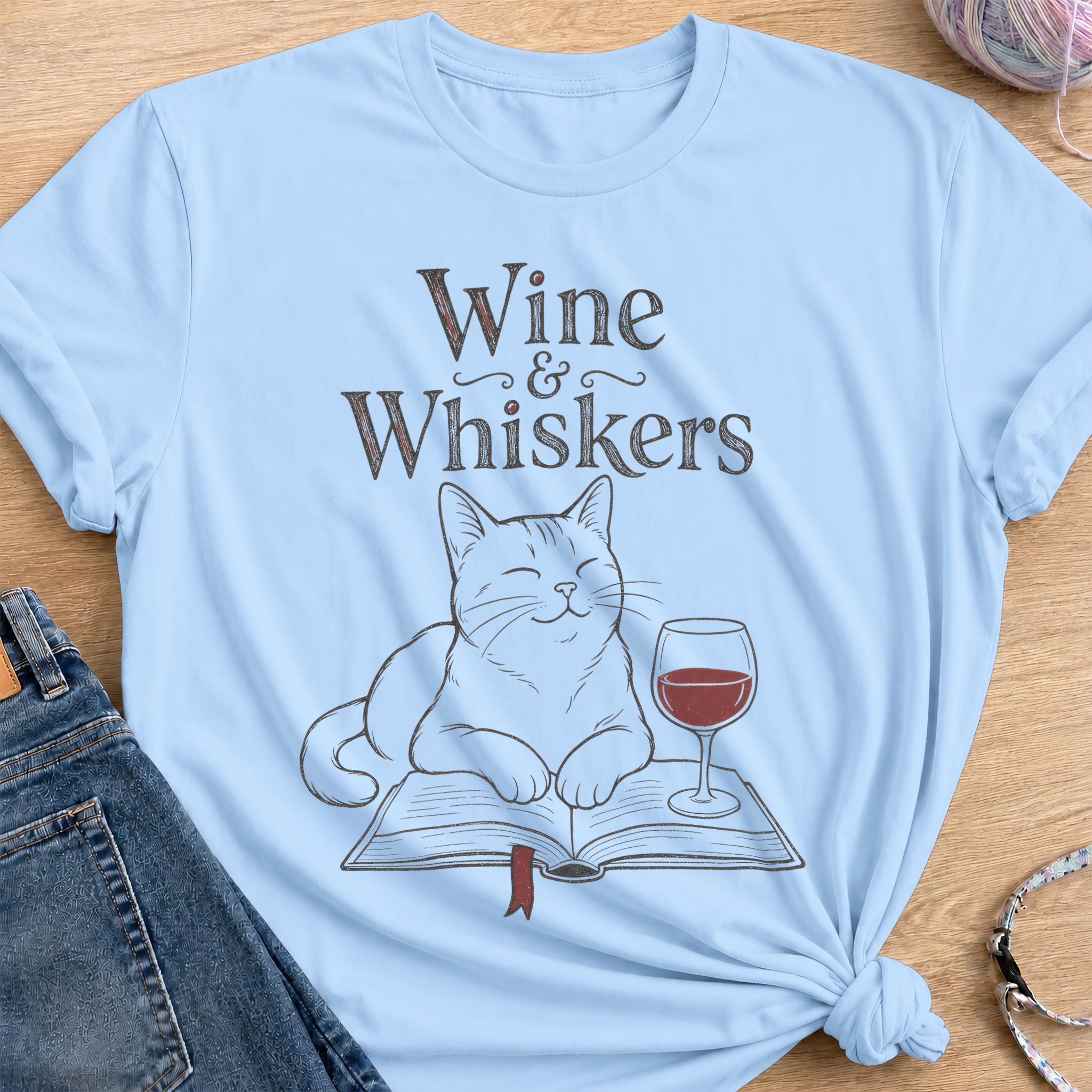 Wine and Whiskers T-Shirt — Light Blue