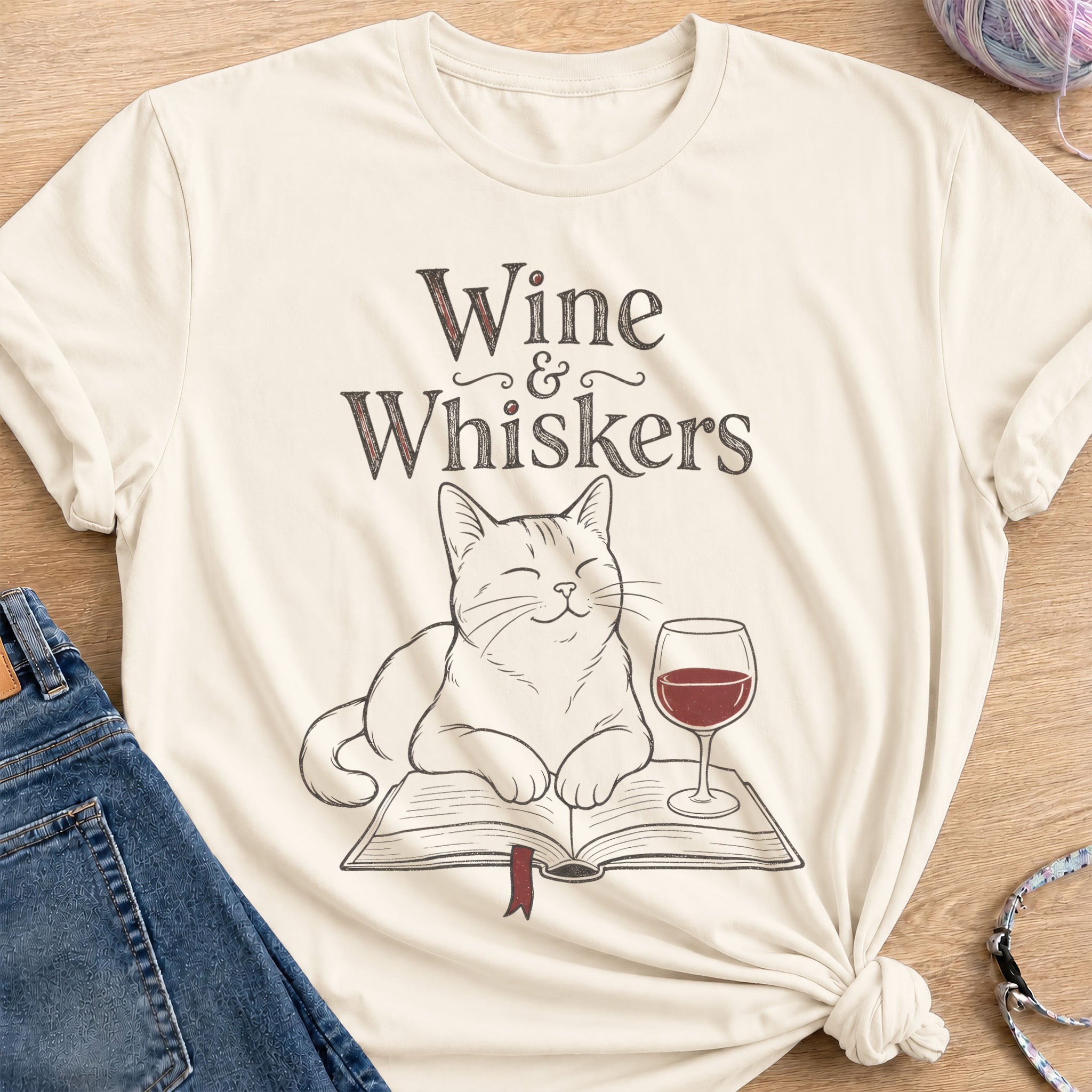 Wine and Whiskers T-Shirt — Natural