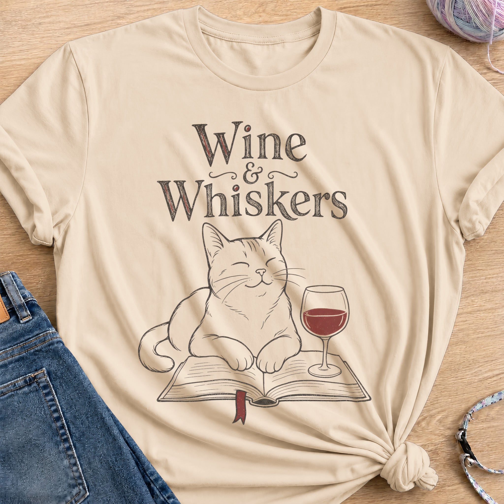 Wine and Whiskers T-Shirt — Sand