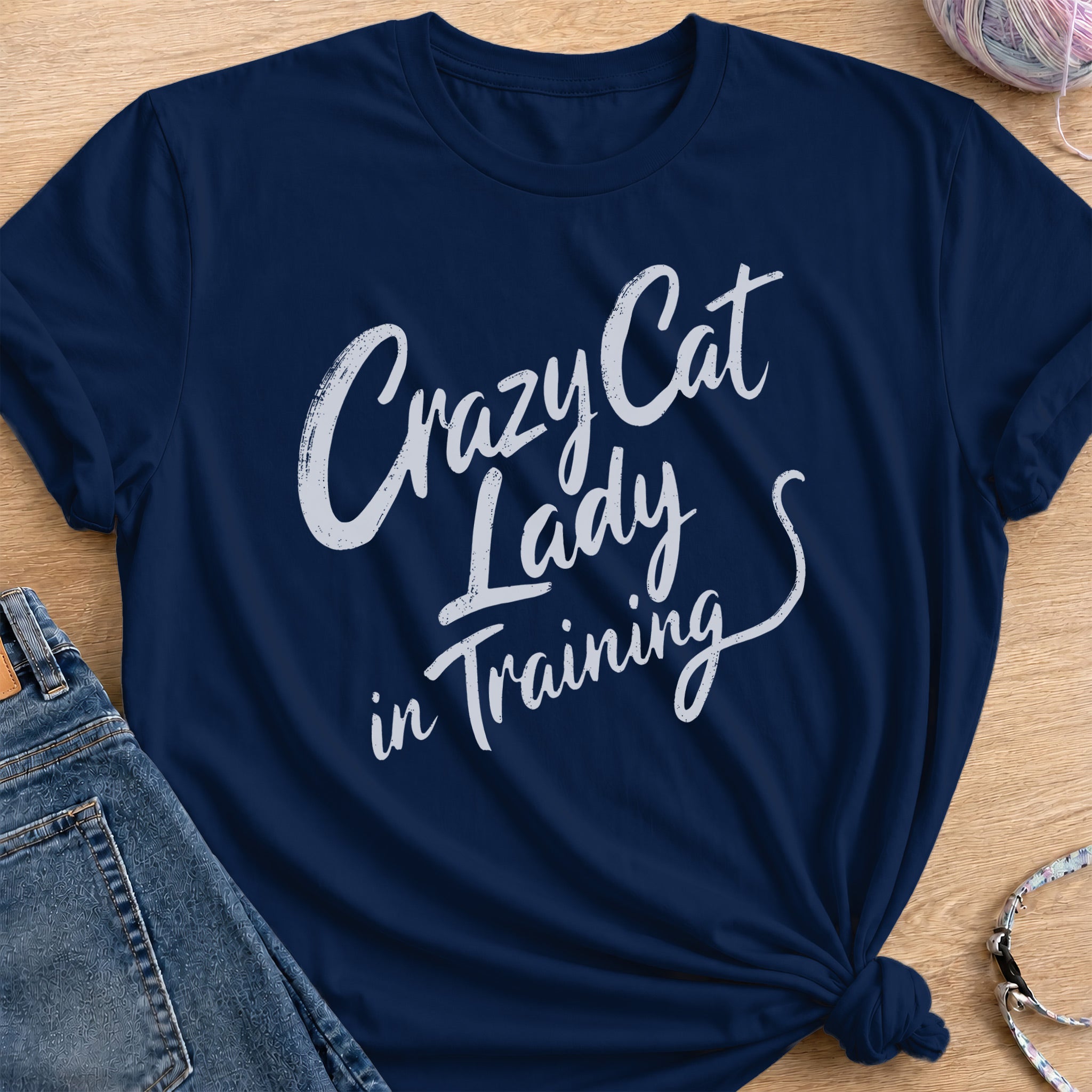 Crazy Cat Lady in Training T-Shirt — Navy