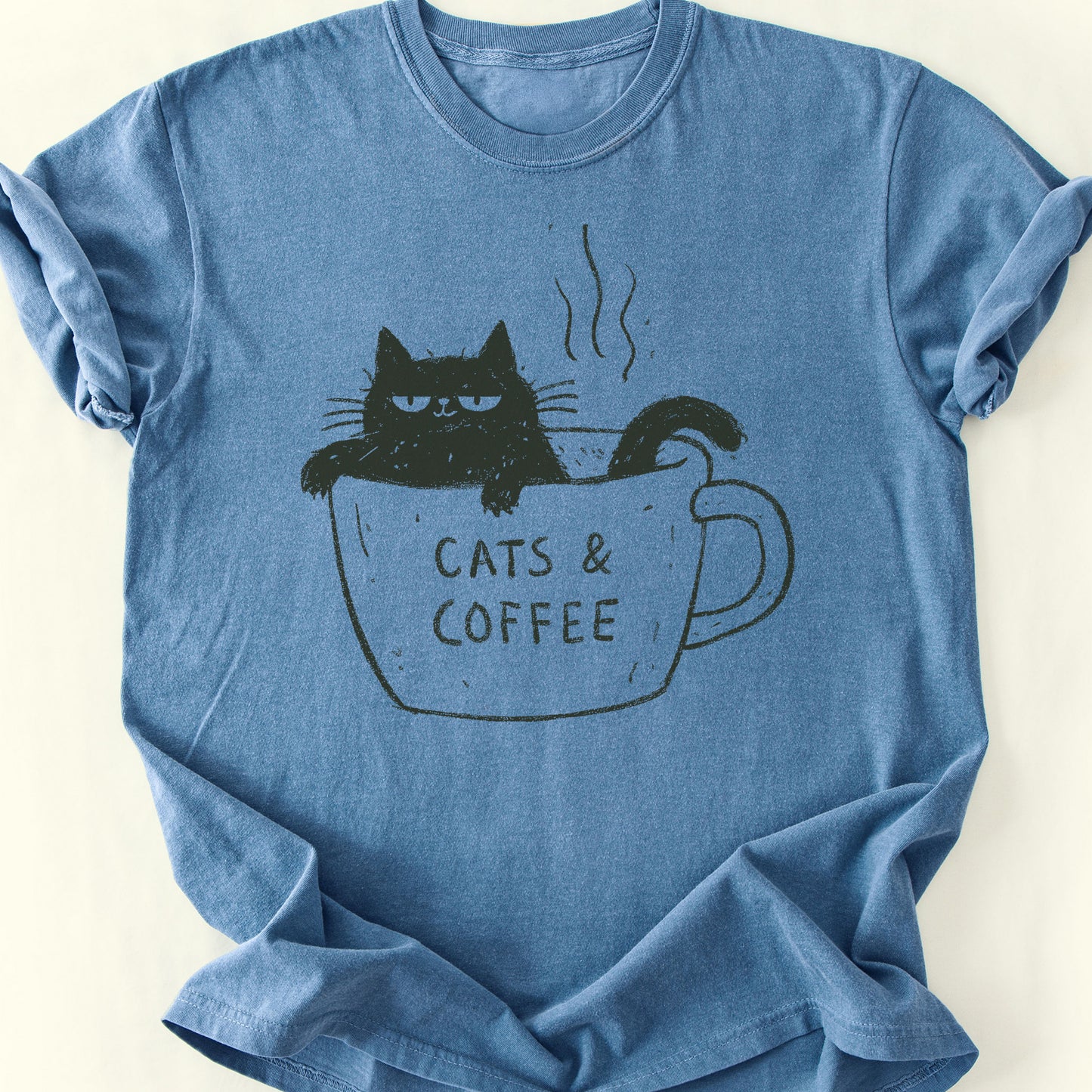 Cats and Coffee T-Shirt — Blue Jean