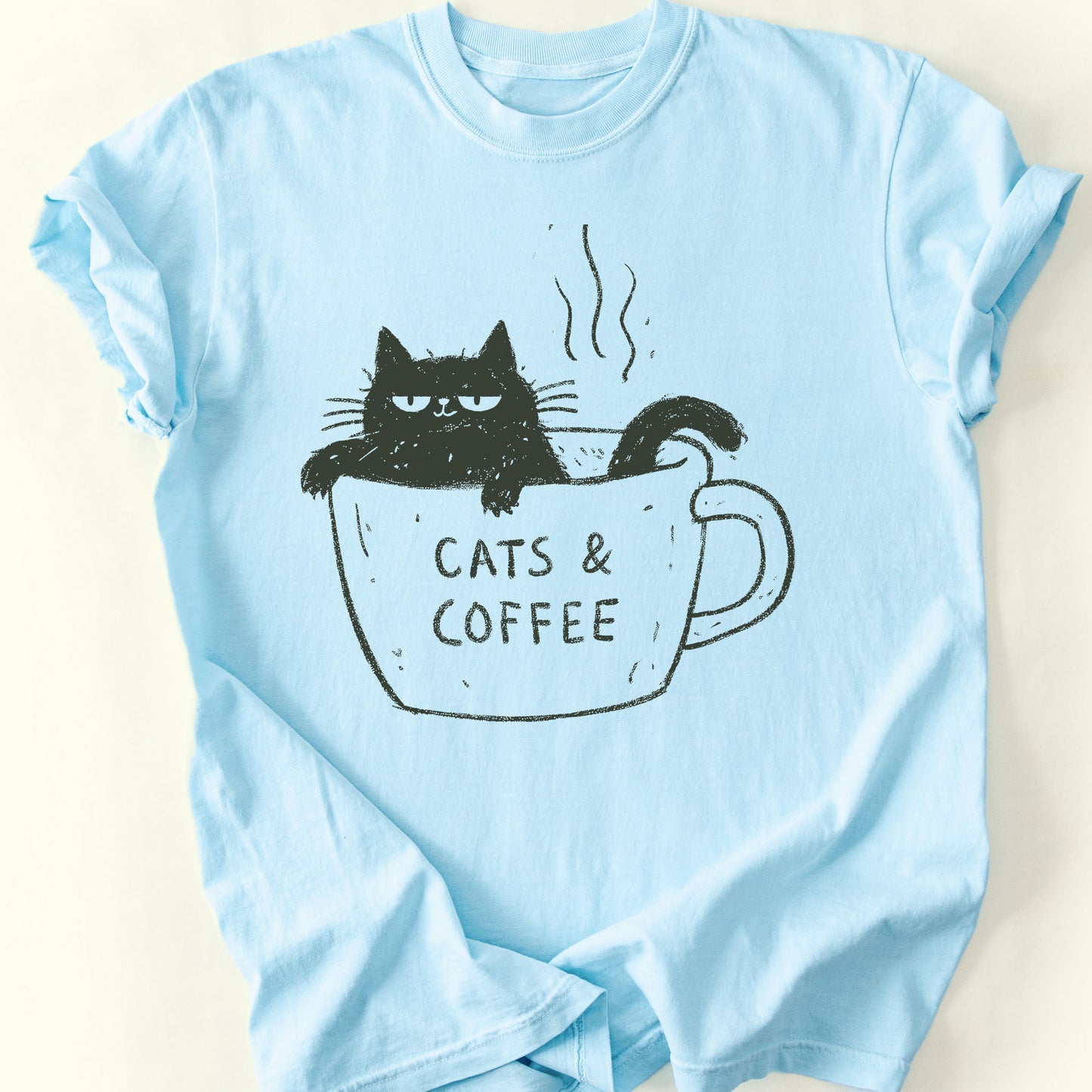 Cats and Coffee T-Shirt — Chambray
