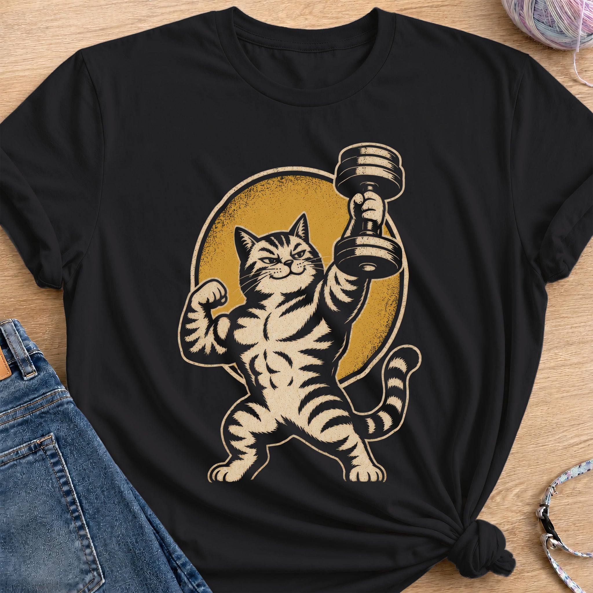 Muscular Cat T-Shirt — Black