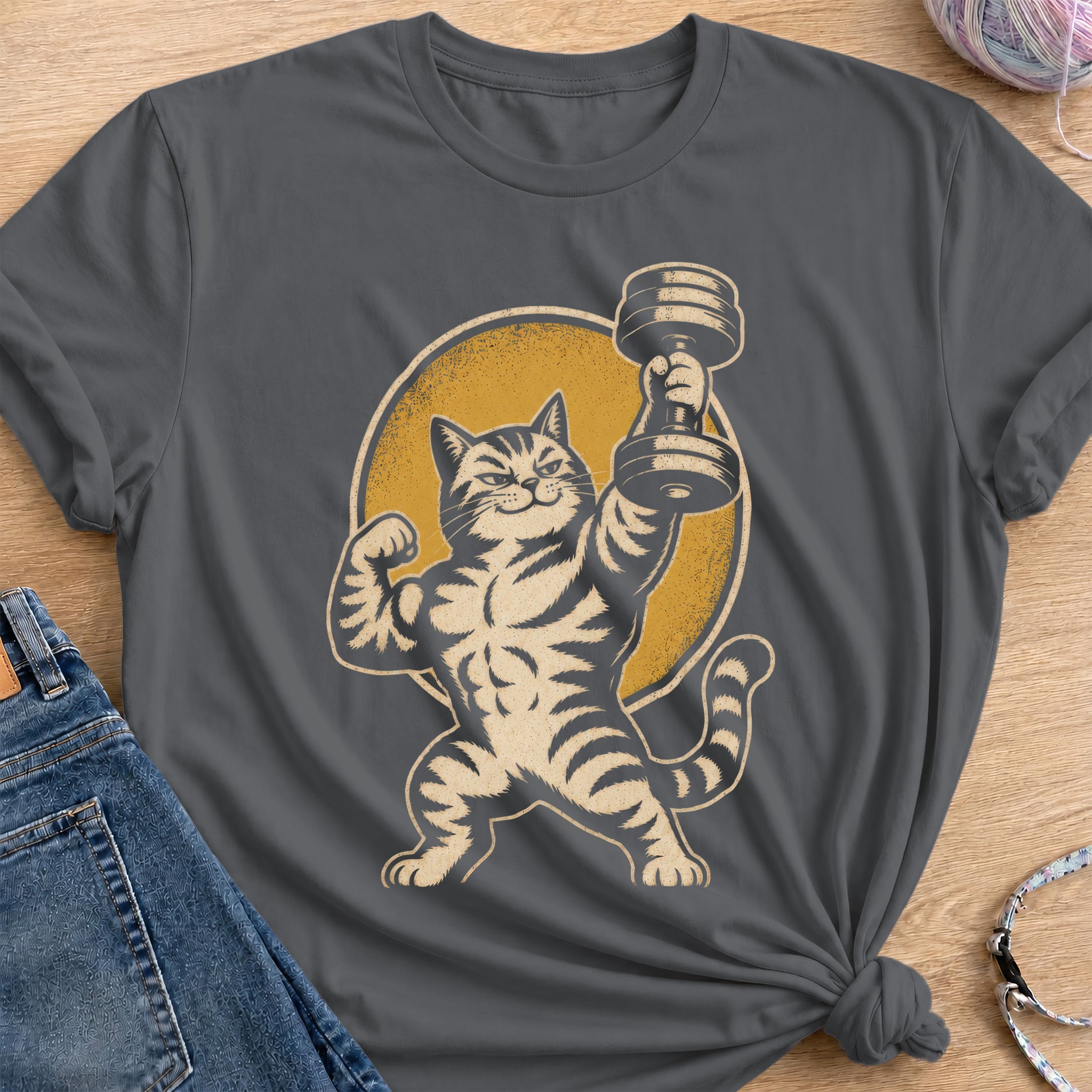 Muscular Cat T-Shirt — Charcoal