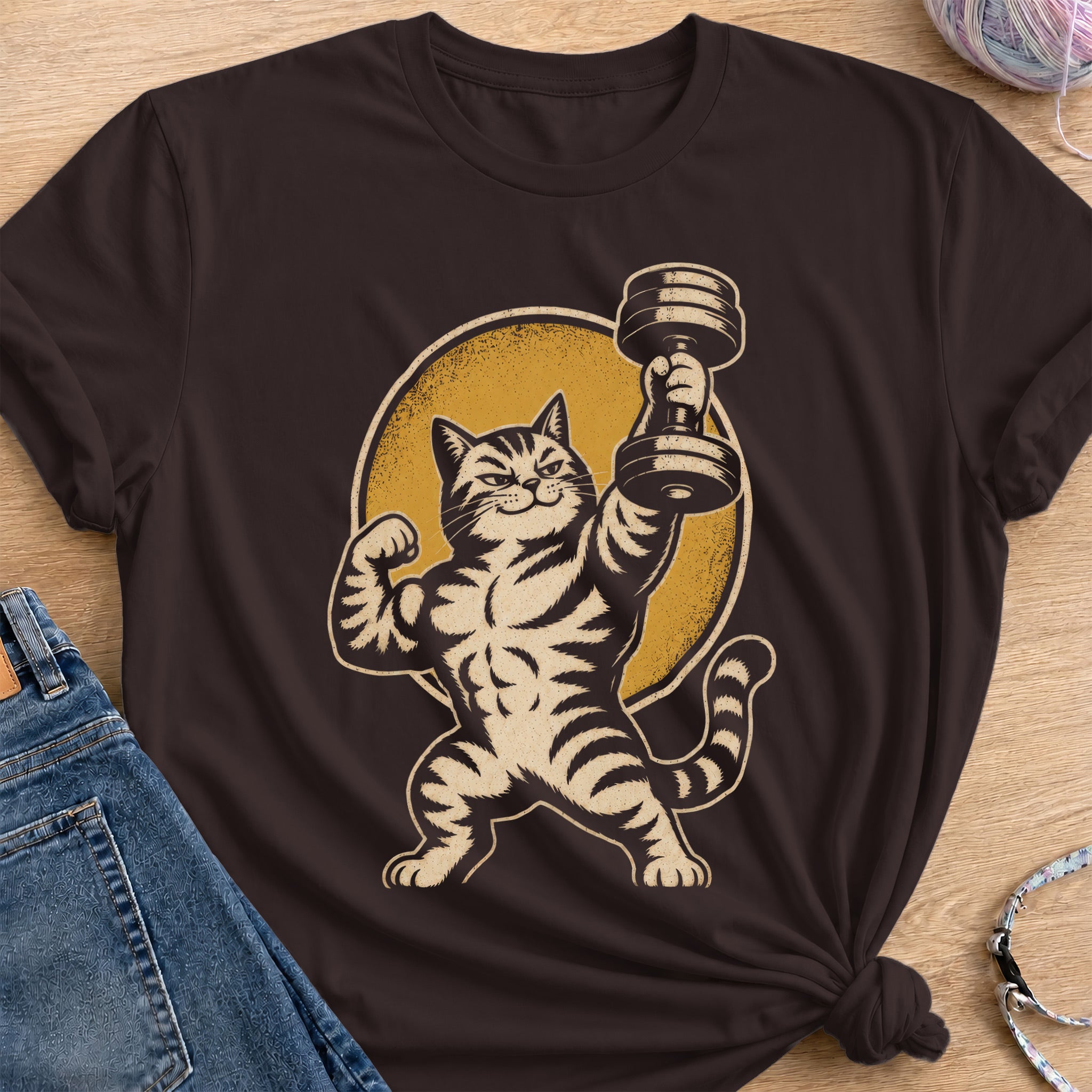 Muscular Cat T-Shirt — Dark Chocolate