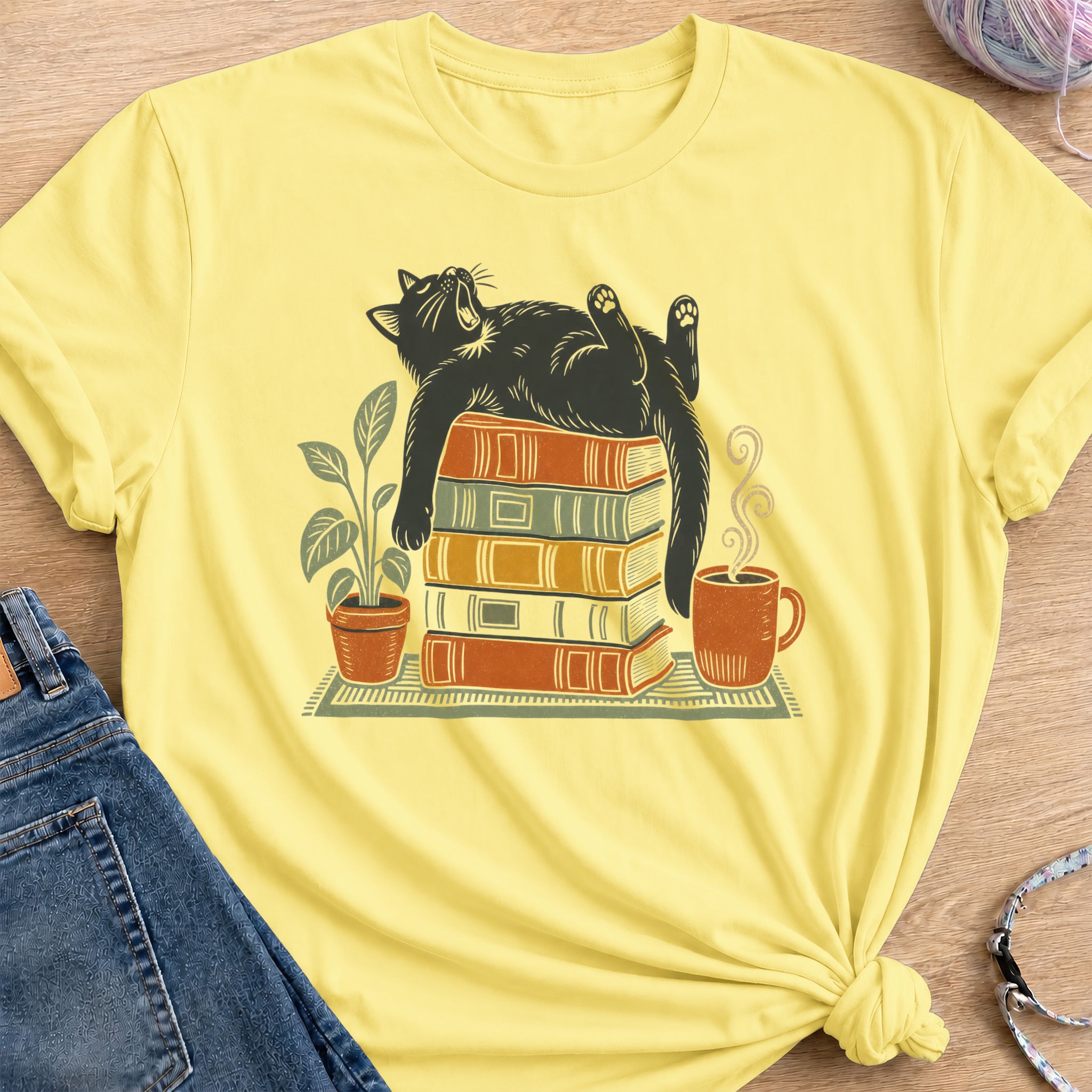 Lazy Cat T-Shirt — Cornsilk