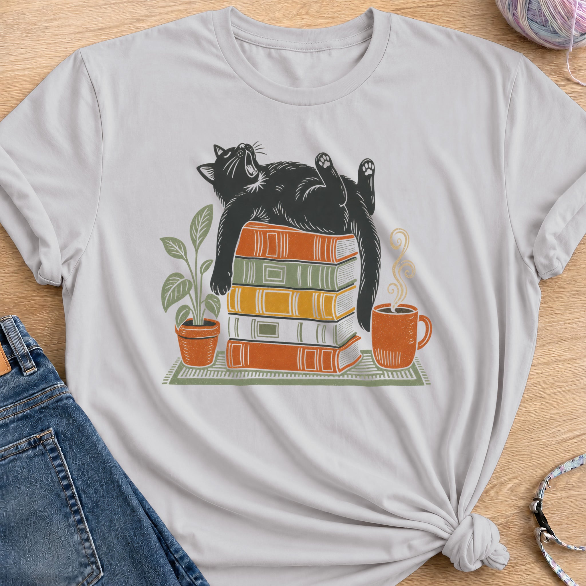Lazy Cat T-Shirt — Ice Grey