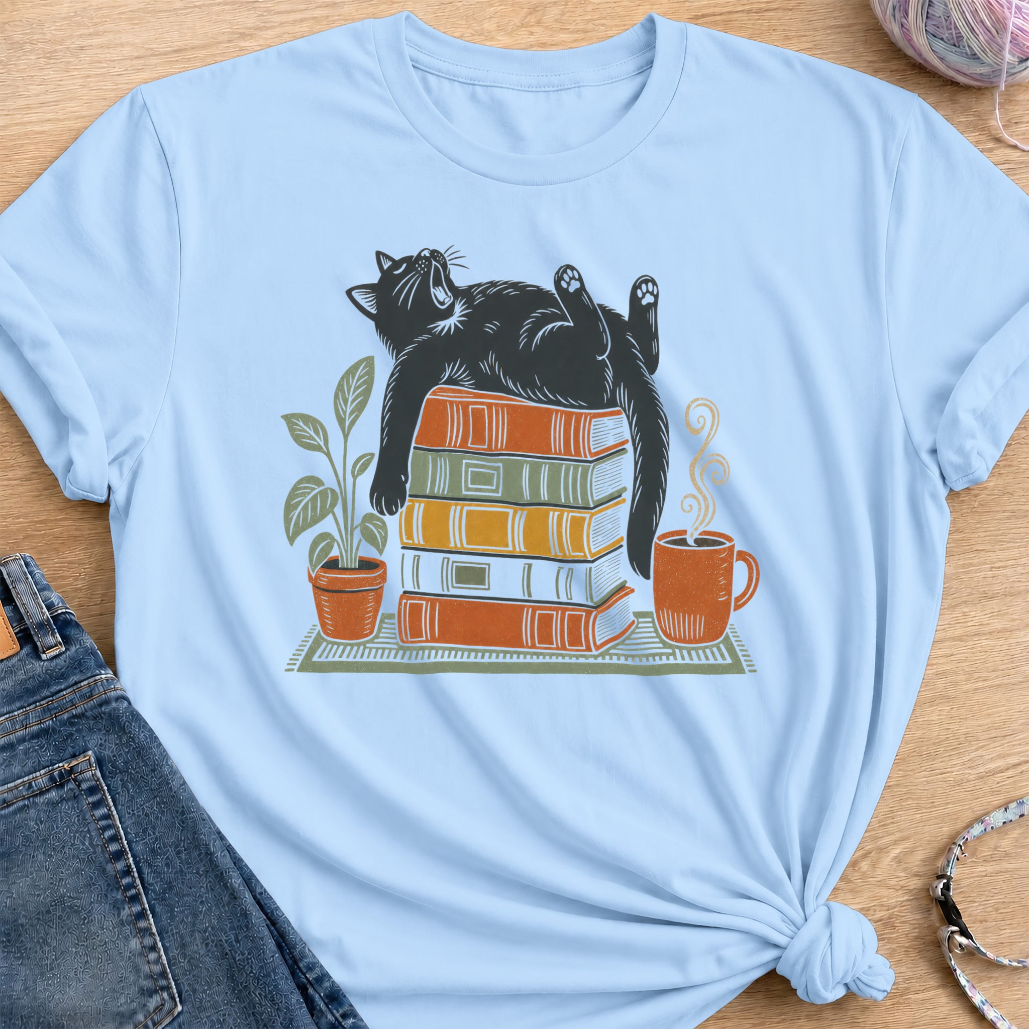 Lazy Cat T-Shirt — Light Blue