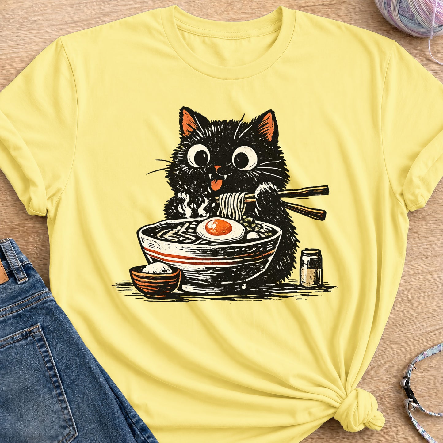 Ramen Cat T-Shirt — Cornsilk