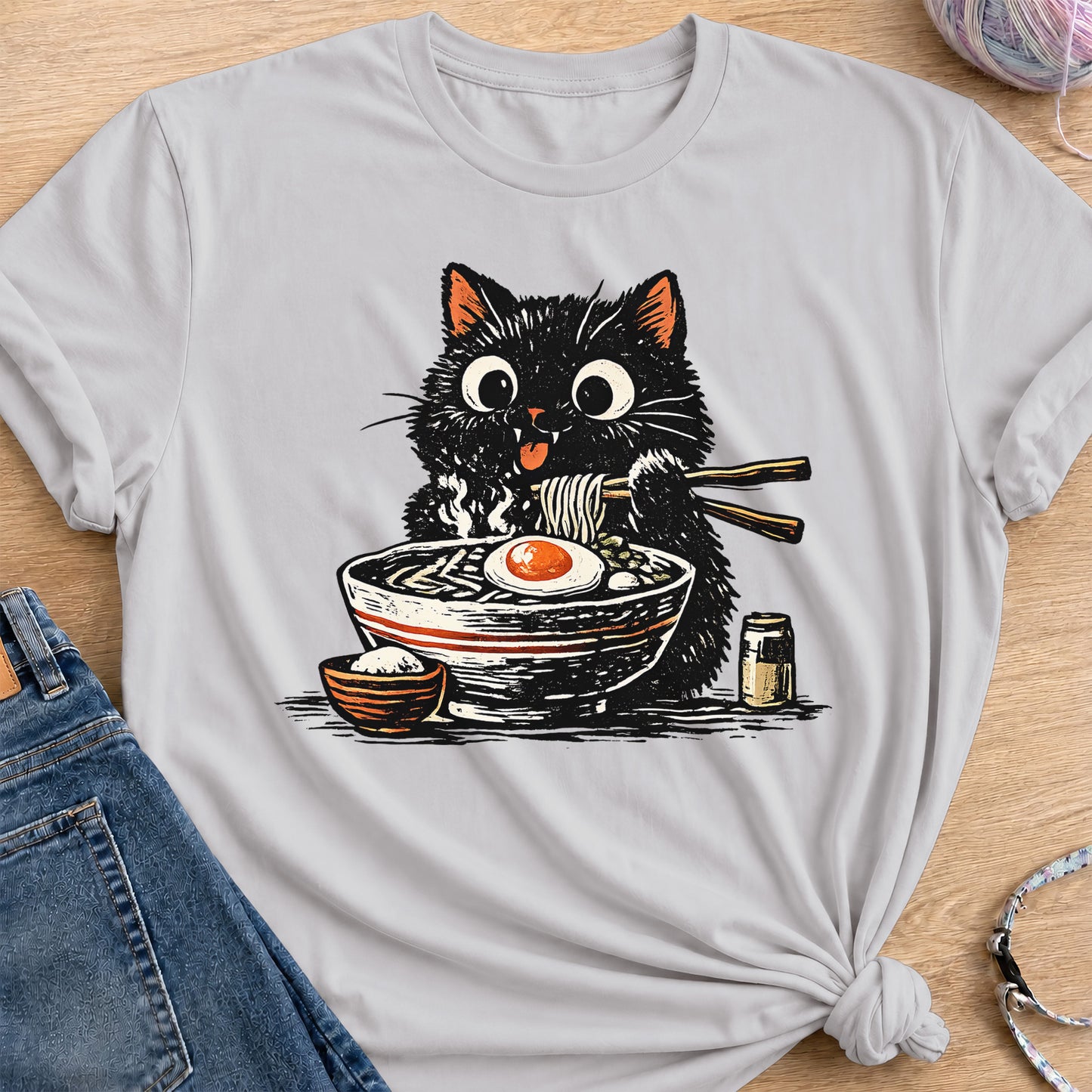 Ramen Cat T-Shirt — Ice Grey