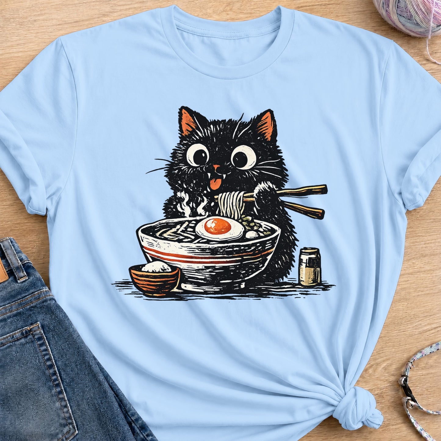 Ramen Cat T-Shirt — Light Blue