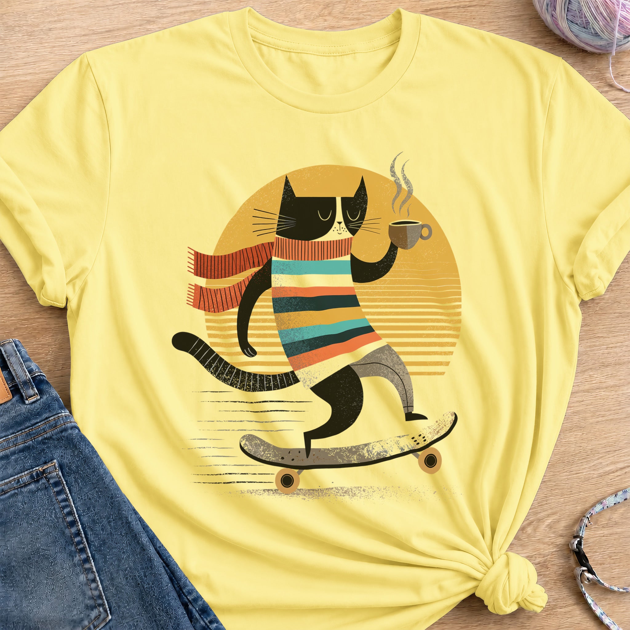 Skateboard Coffee T-Shirt — Cornsilk