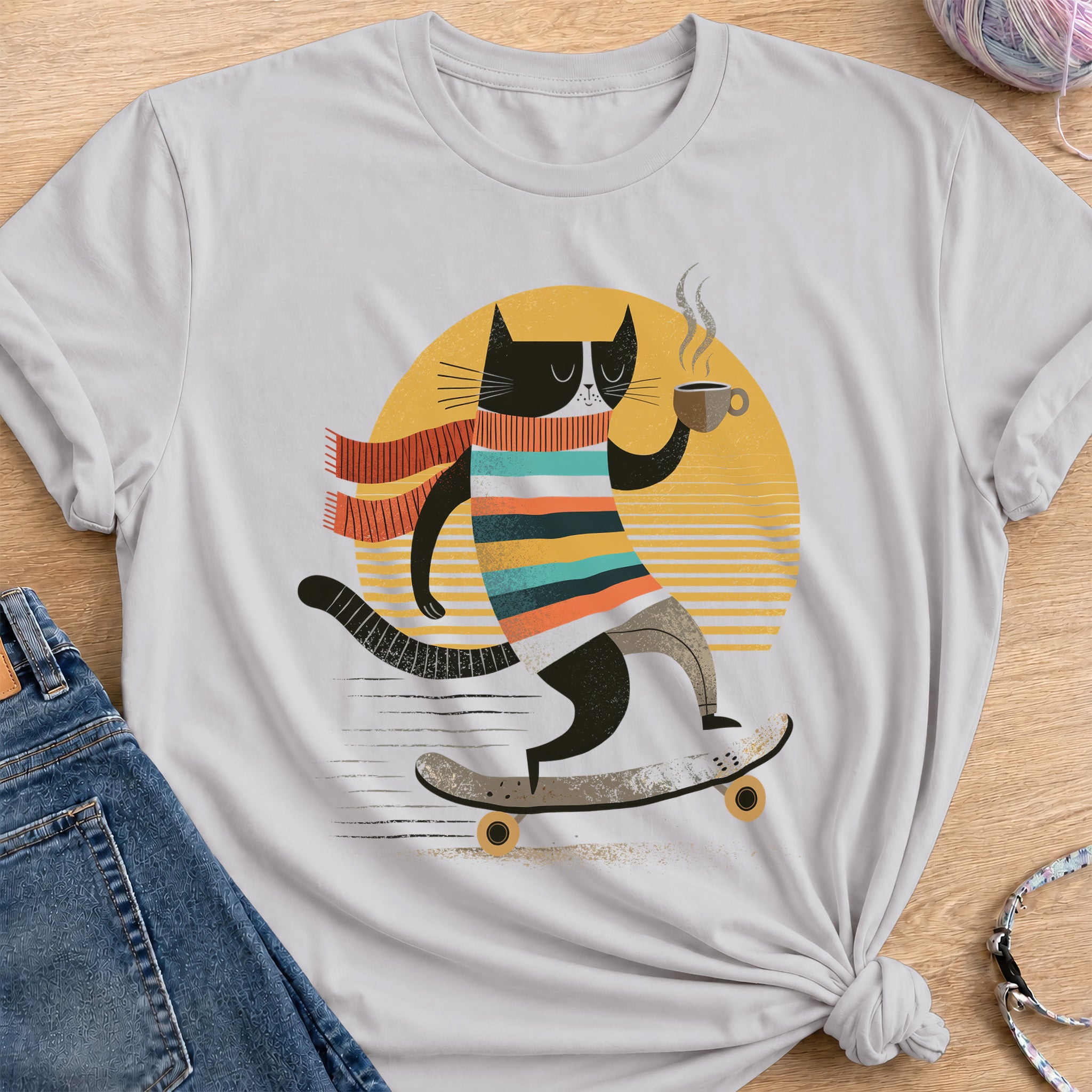 Skateboard Coffee T-Shirt — Ice Grey