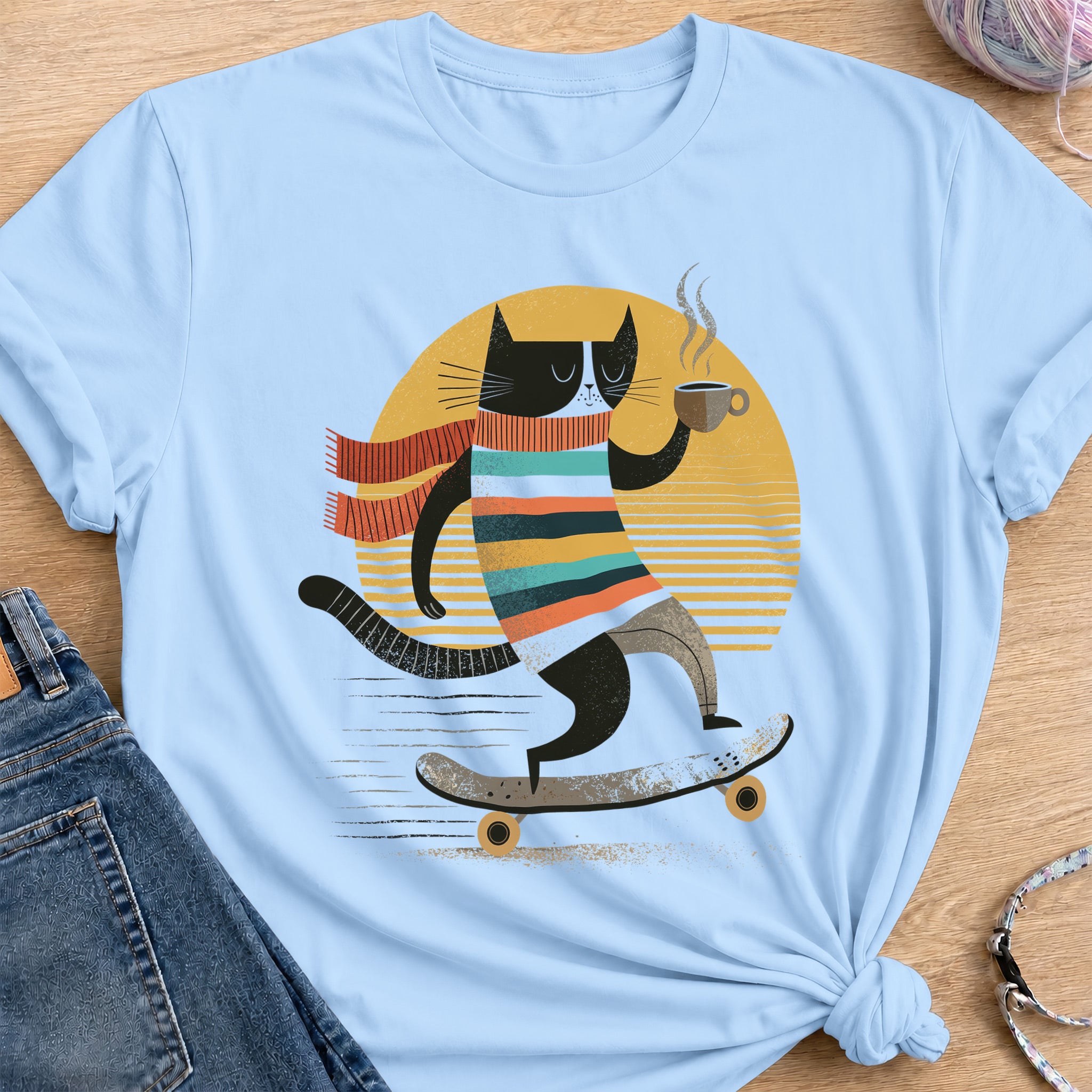 Skateboard Coffee T-Shirt — Light Blue