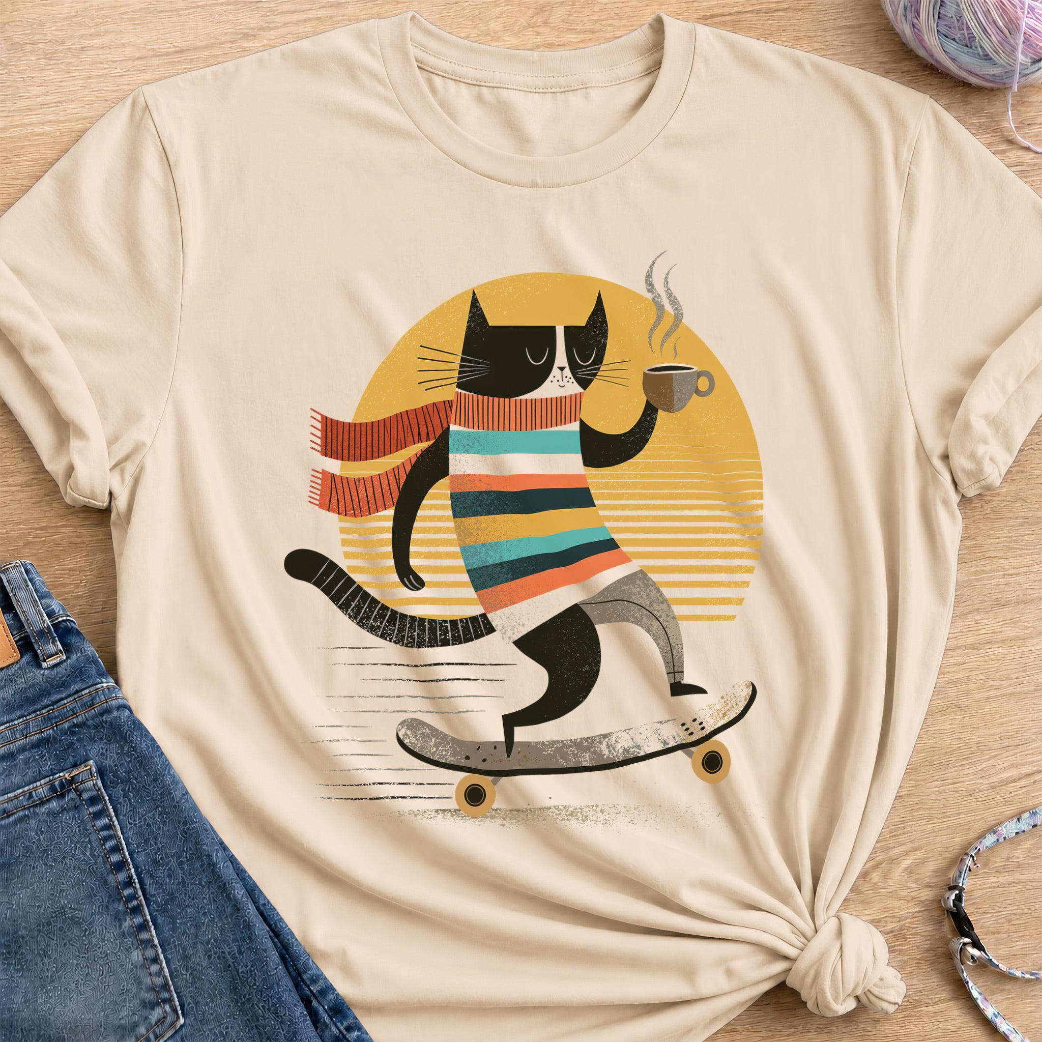 Skateboard Coffee T-Shirt — Sand