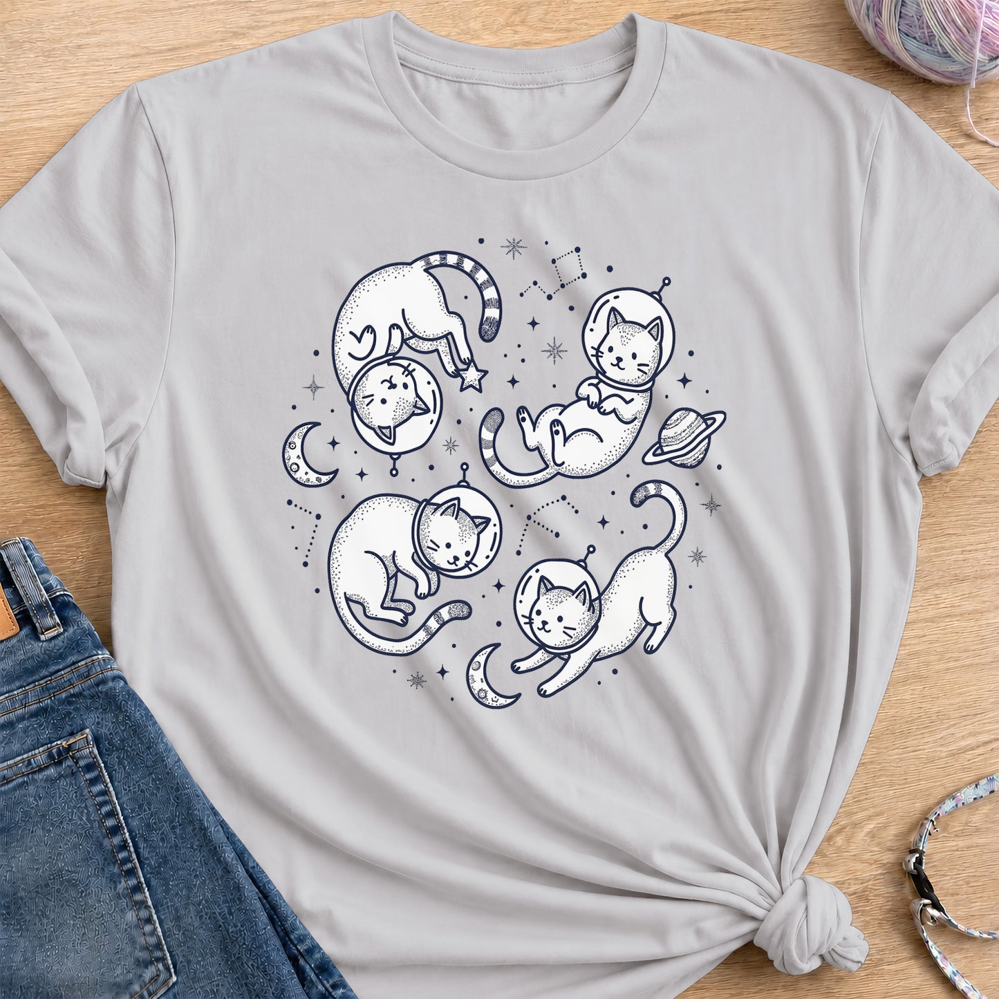 Space Cats T-Shirt — Ice Grey