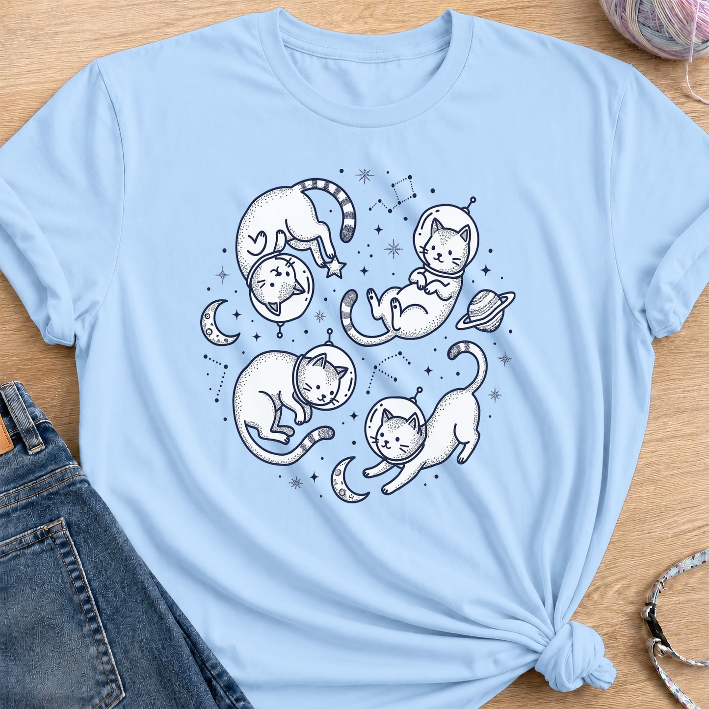Space Cats T-Shirt — Light Blue