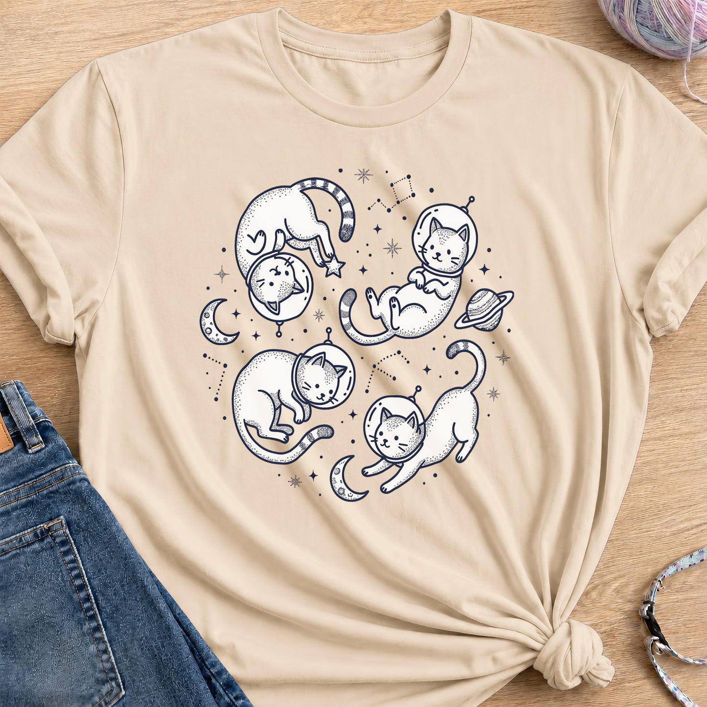 Space Cats T-Shirt — Sand
