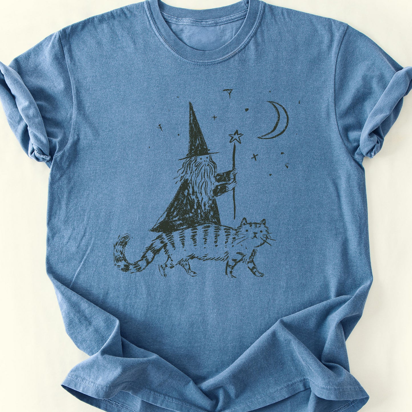 Wizard and Cat T-Shirt — Blue Jean