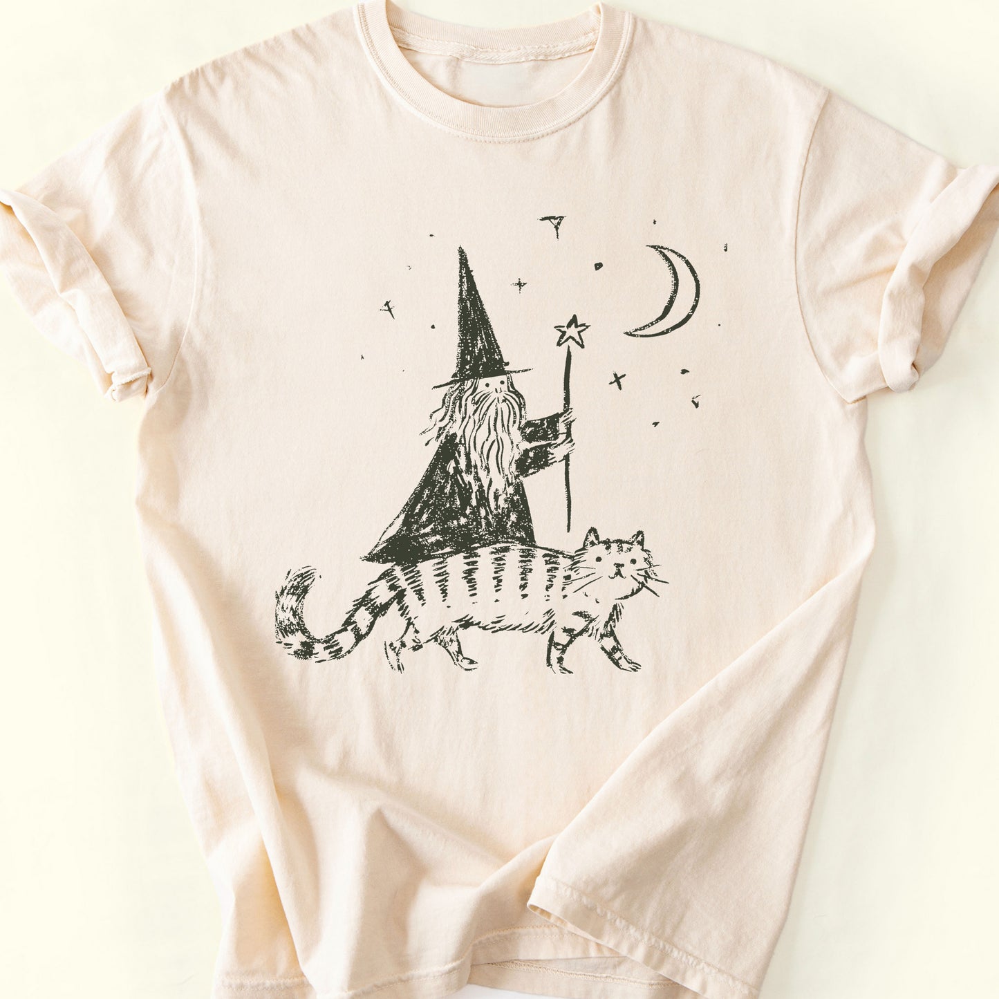 Wizard and Cat T-Shirt — Ivory