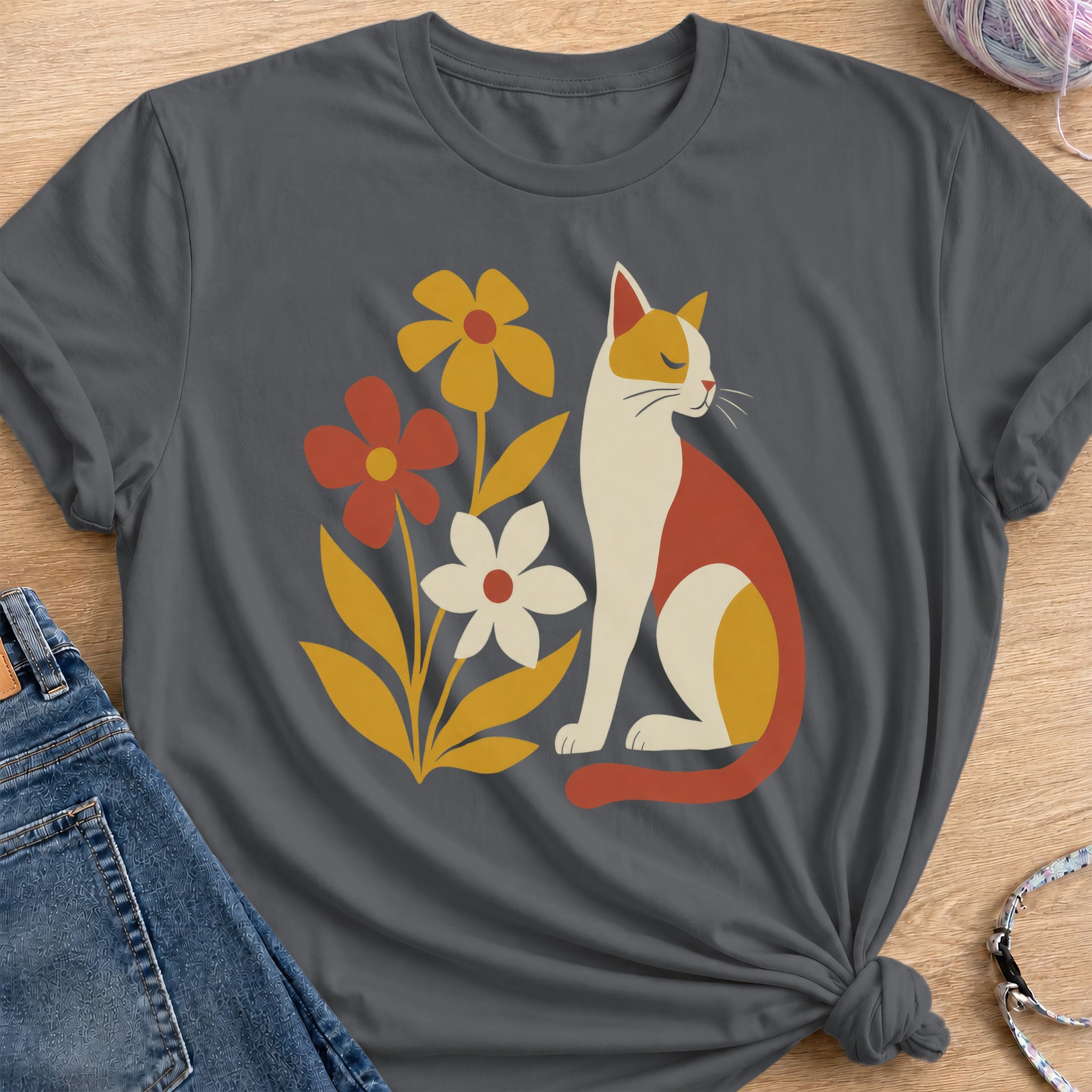 Flower Cat T-Shirt — Charcoal