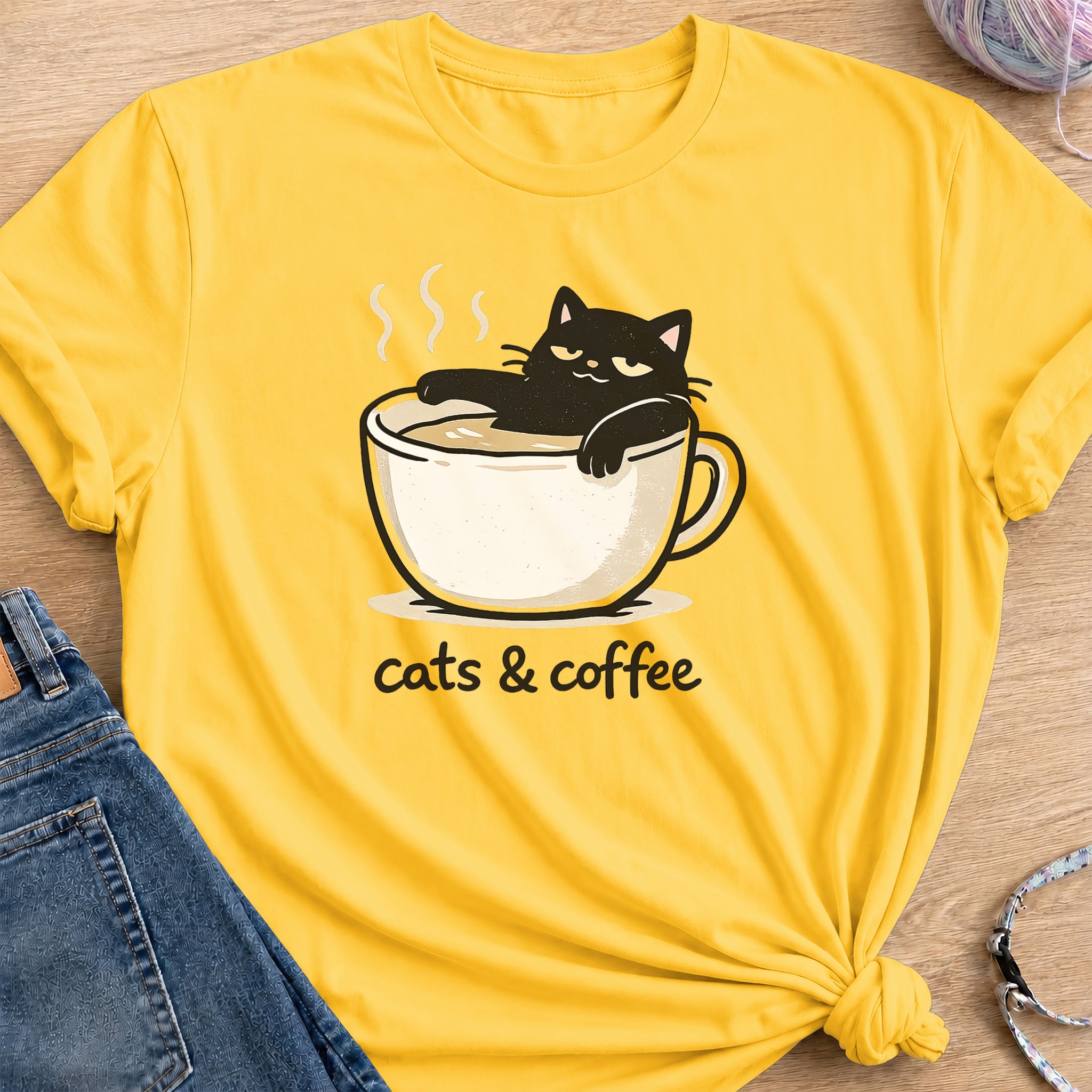 Cat and Coffee T-shirt — Daisy