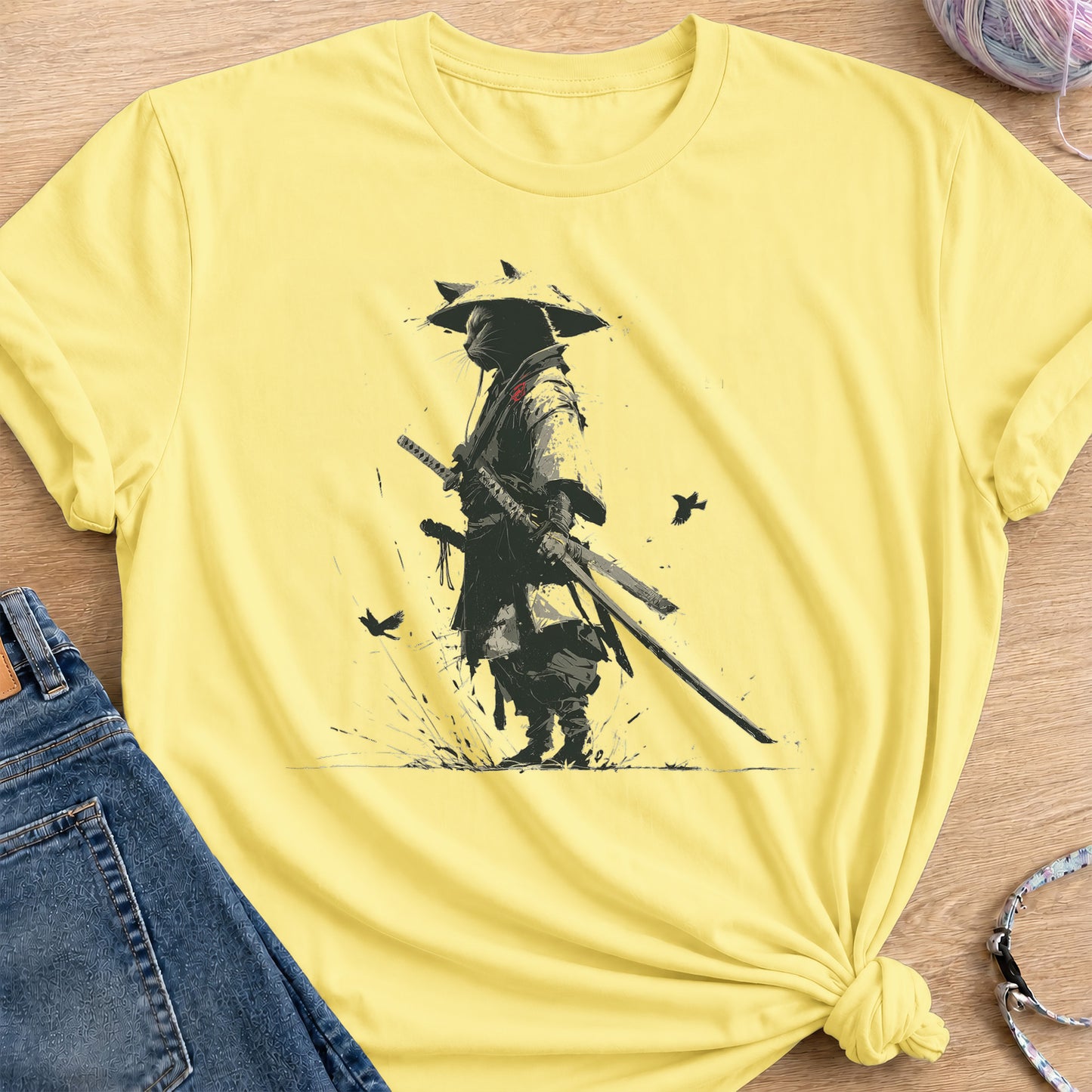 Samurai Cat T-Shirt — Cornsilk