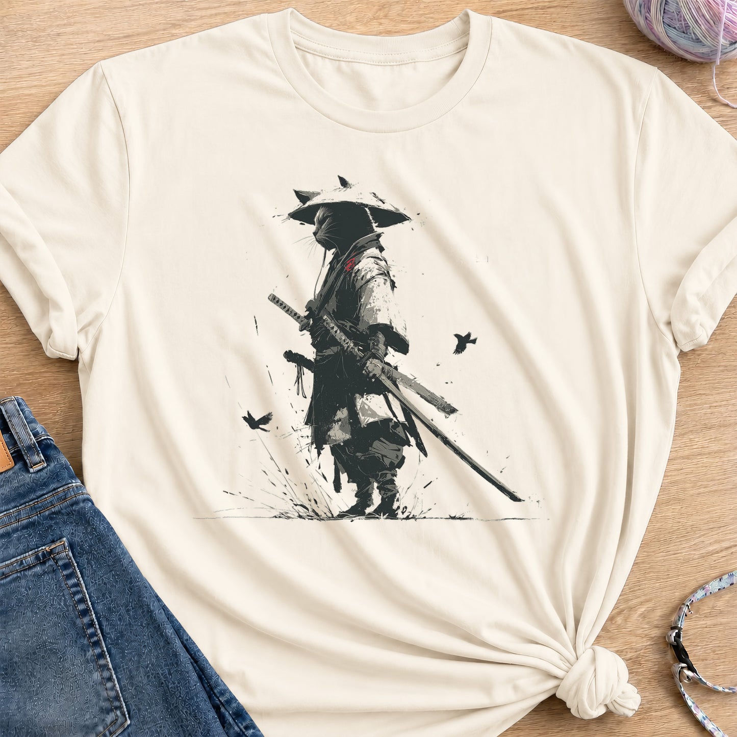 Samurai Cat T-Shirt — Natural